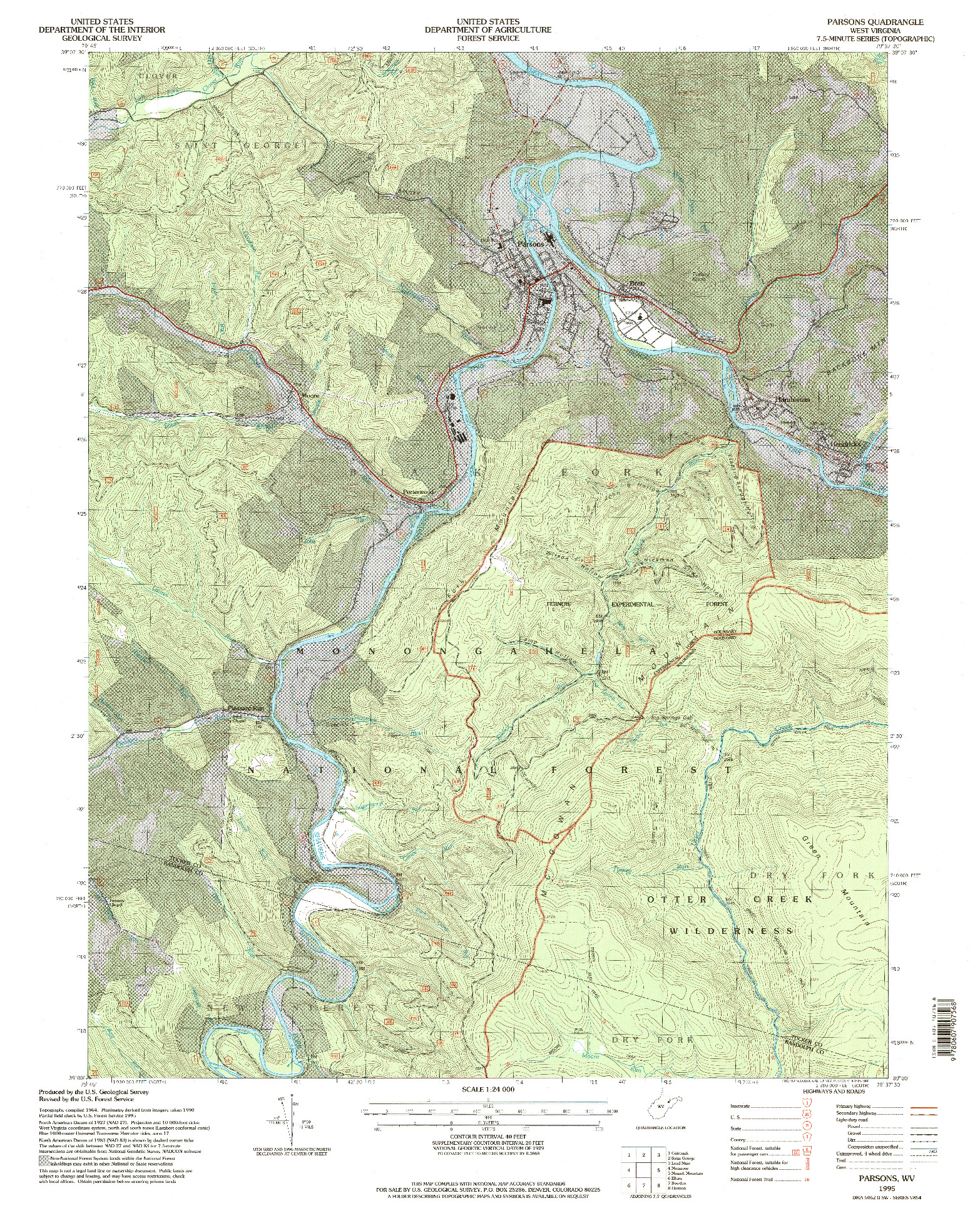 USGS 1:24000-SCALE QUADRANGLE FOR PARSONS, WV 1995