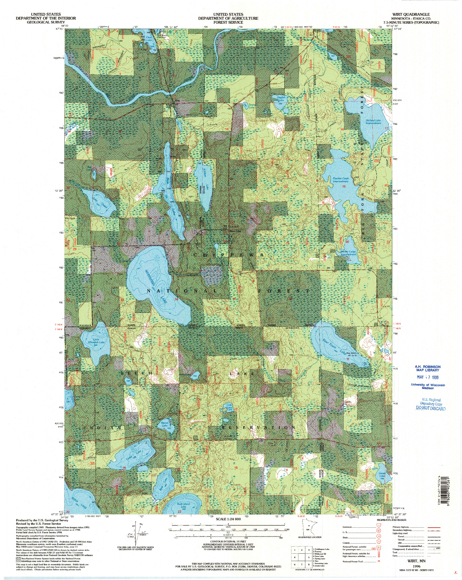 USGS 1:24000-SCALE QUADRANGLE FOR WIRT, MN 1996