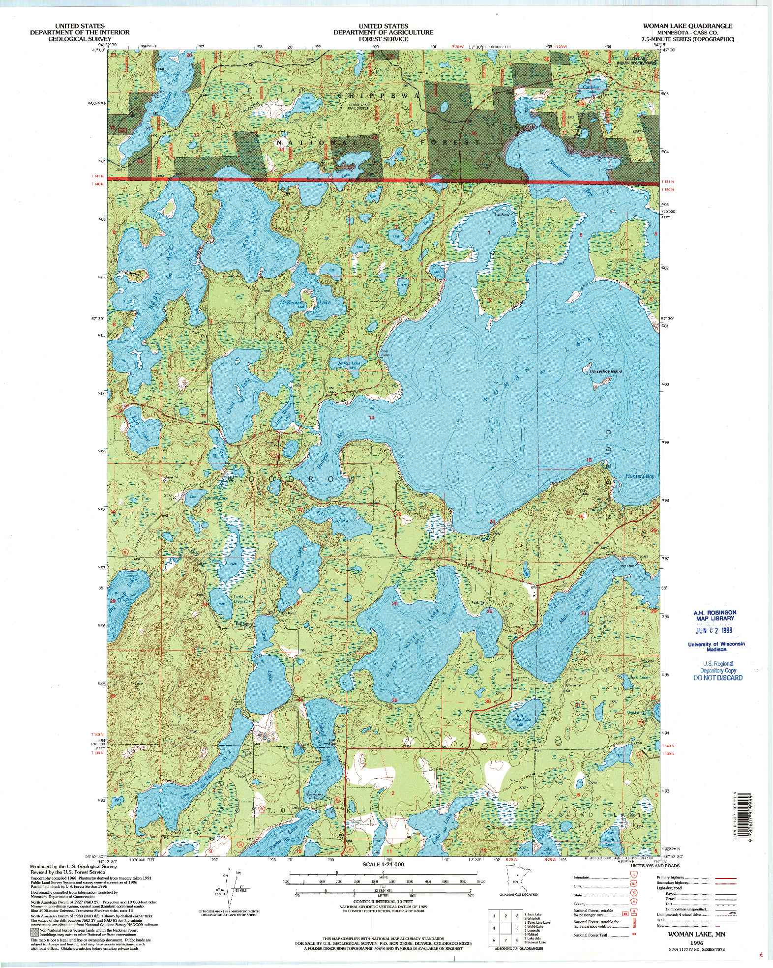 USGS 1:24000-SCALE QUADRANGLE FOR WOMAN LAKE, MN 1996