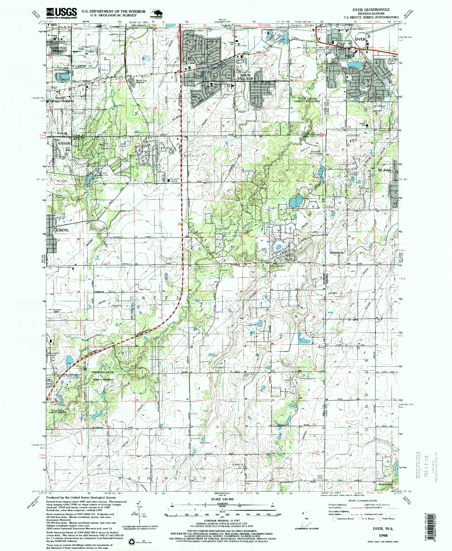 USGS 1:24000-SCALE QUADRANGLE FOR DYER, IN 1998