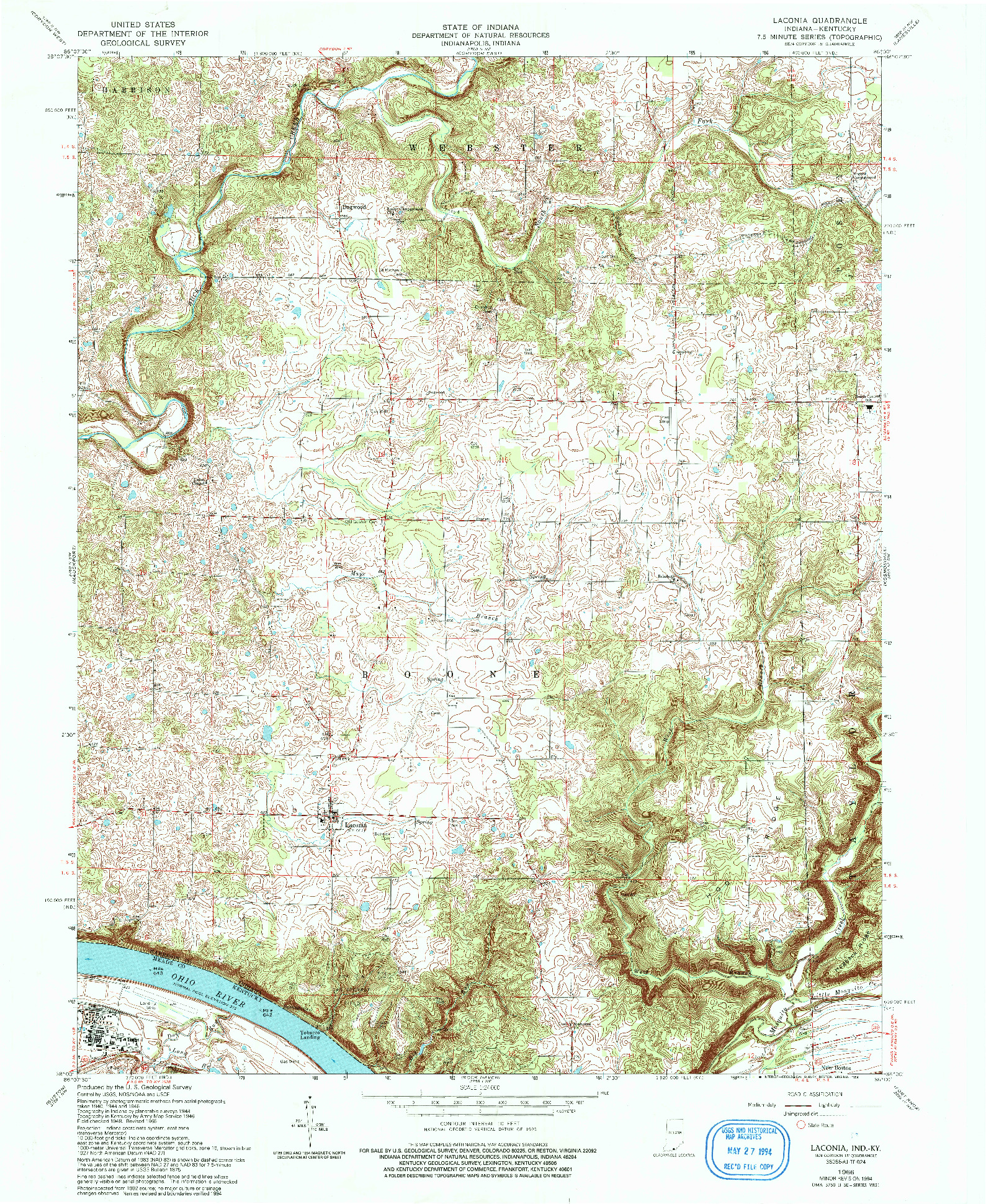 USGS 1:24000-SCALE QUADRANGLE FOR LACONIA, IN 1966
