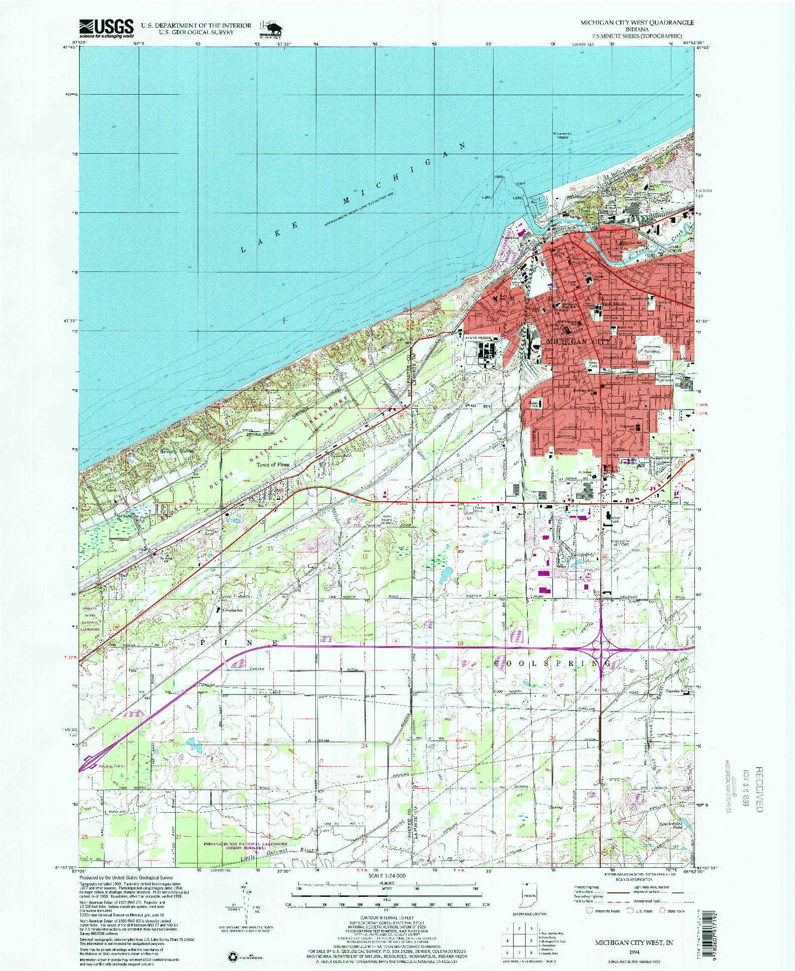 USGS 1:24000-SCALE QUADRANGLE FOR MICHIGAN CITY WEST, IN 1994