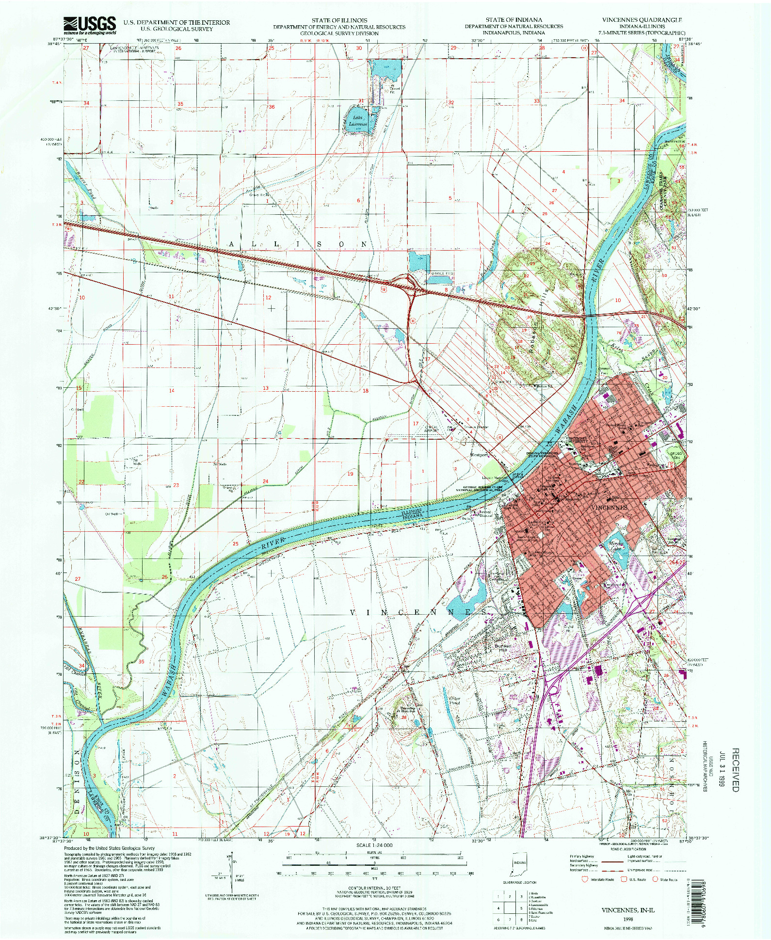 USGS 1:24000-SCALE QUADRANGLE FOR VINCENNES, IN 1998