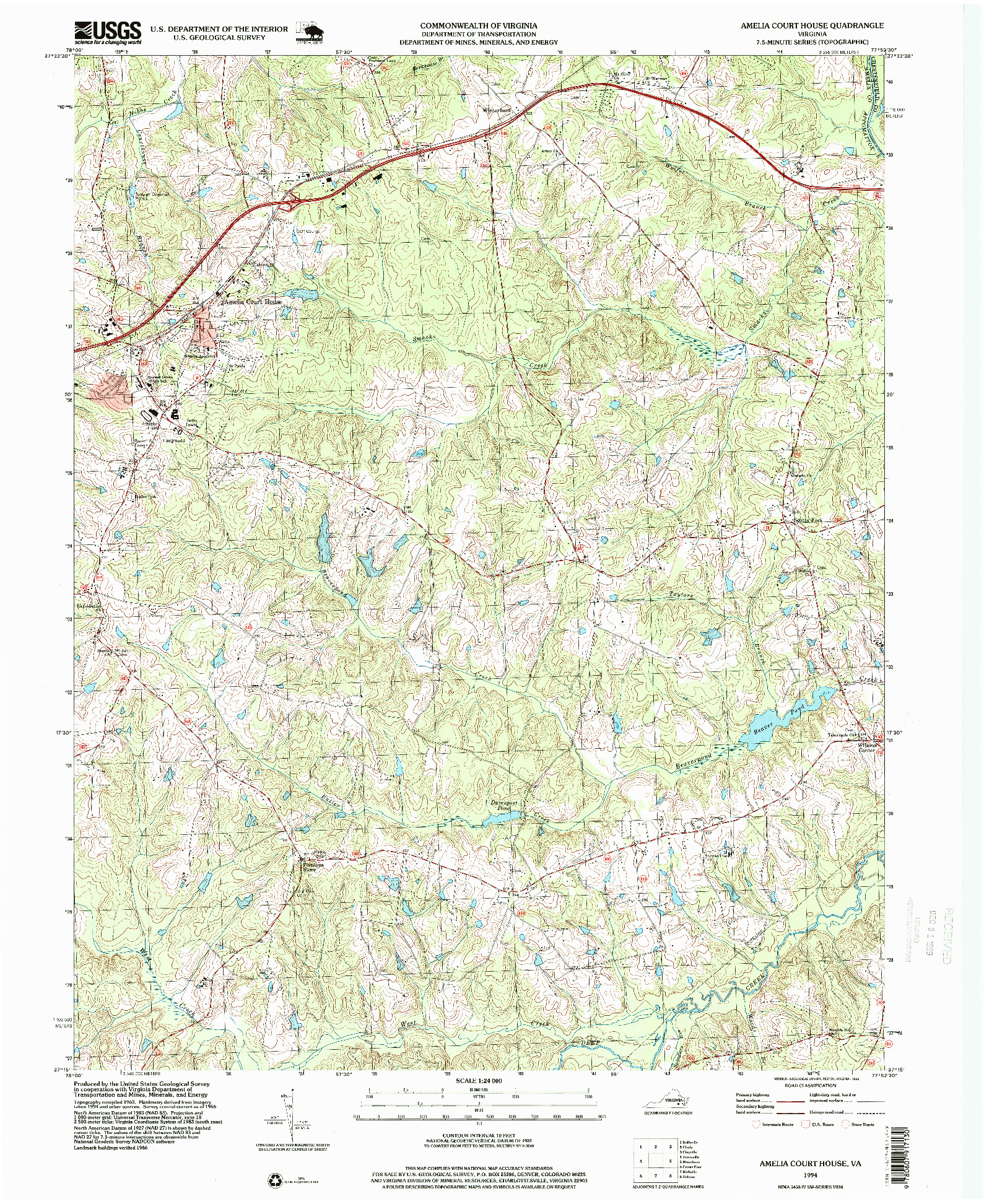 USGS 1:24000-SCALE QUADRANGLE FOR AMELIA COURT HOUSE, VA 1994