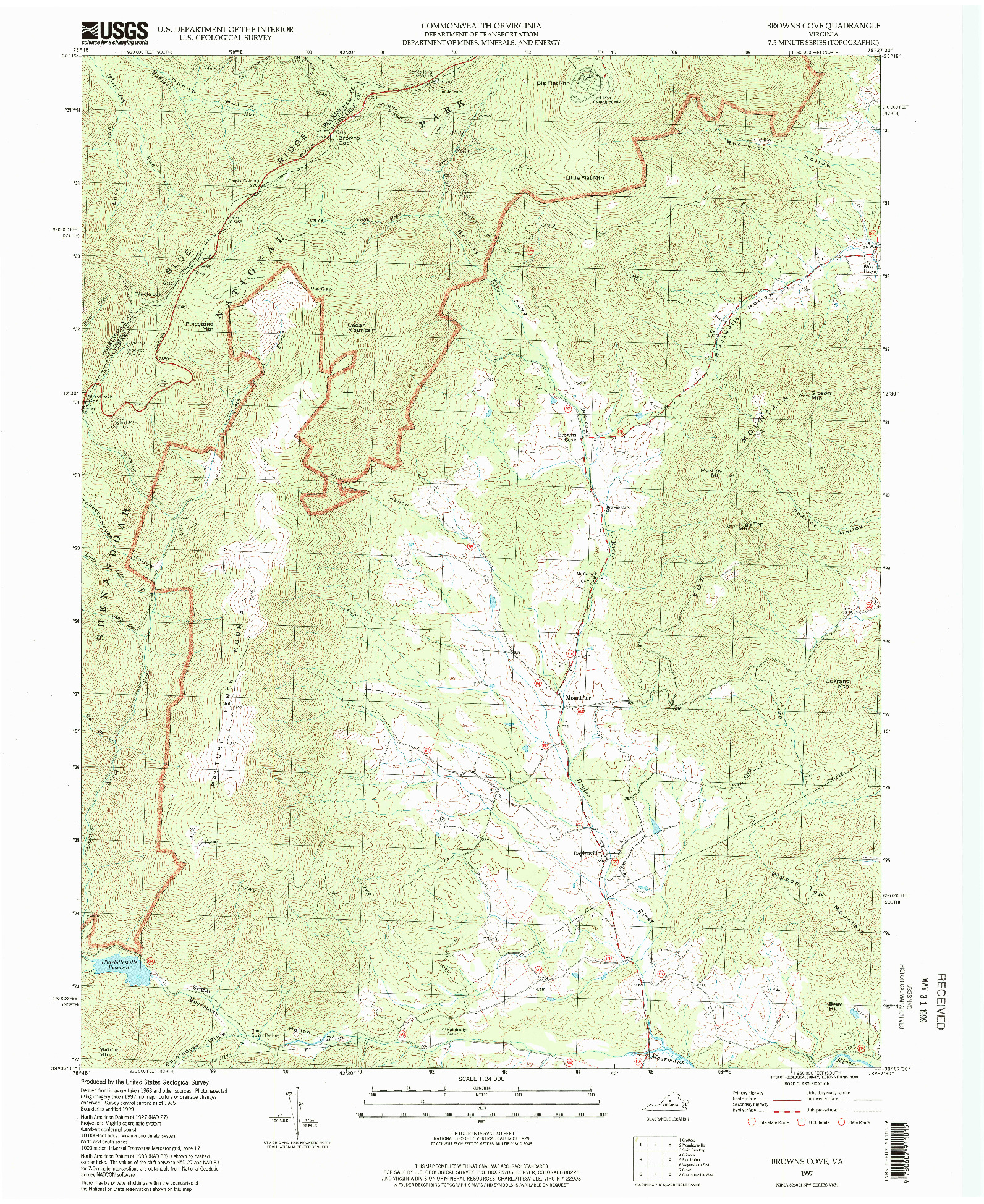 USGS 1:24000-SCALE QUADRANGLE FOR BROWNS COVE, VA 1997