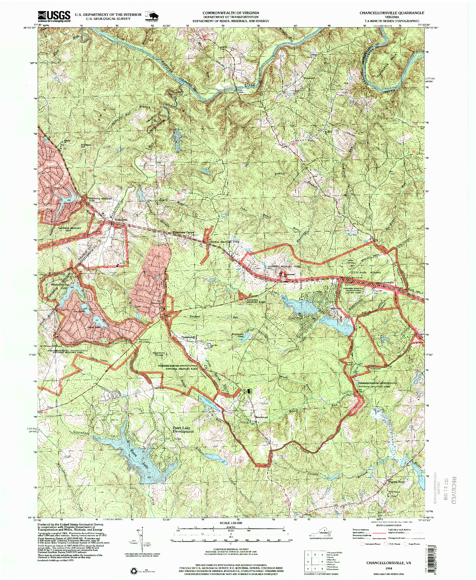 USGS 1:24000-SCALE QUADRANGLE FOR CHANCELLORSVILLE, VA 1994