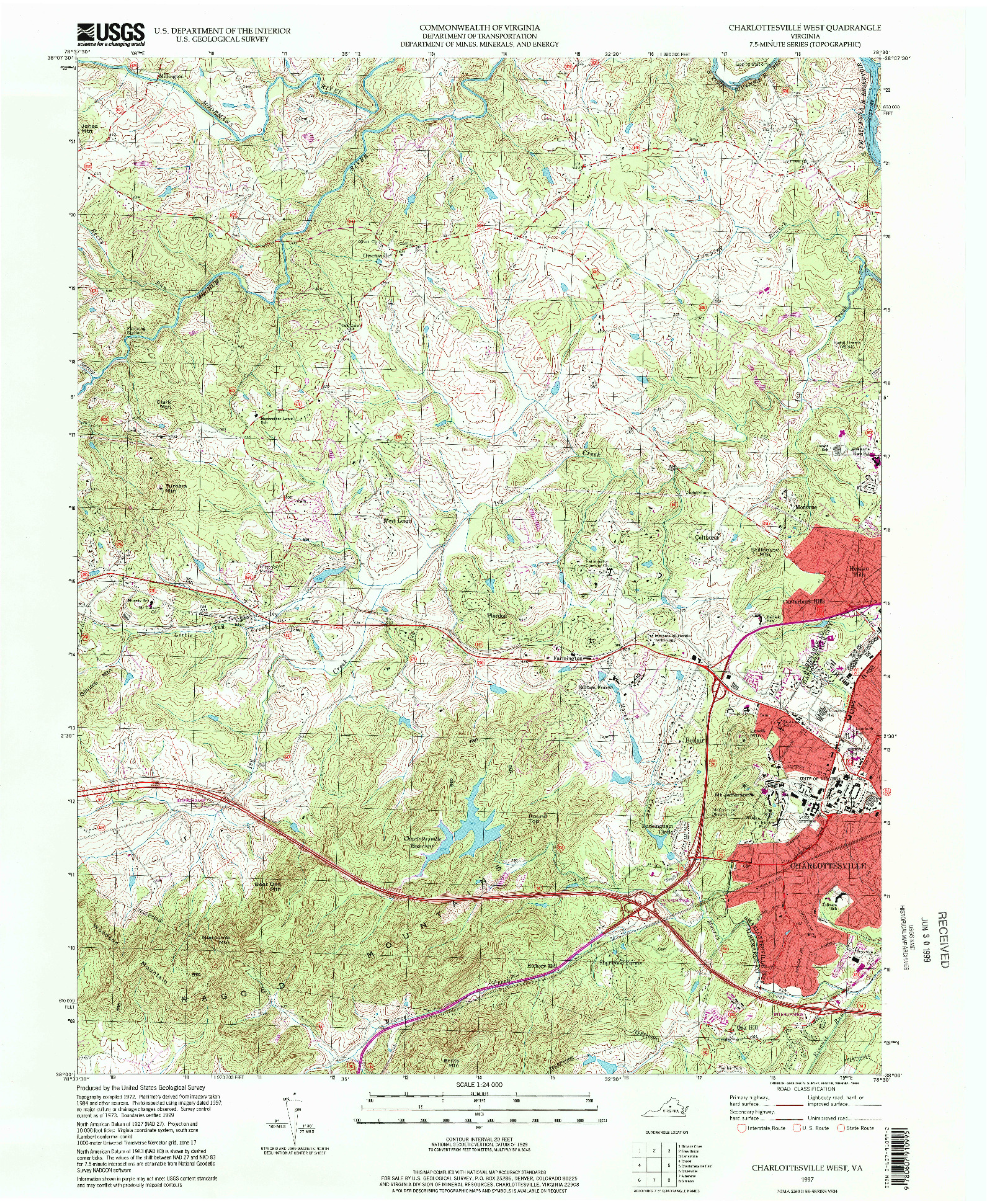 USGS 1:24000-SCALE QUADRANGLE FOR CHARLOTTESVILLE WEST, VA 1997