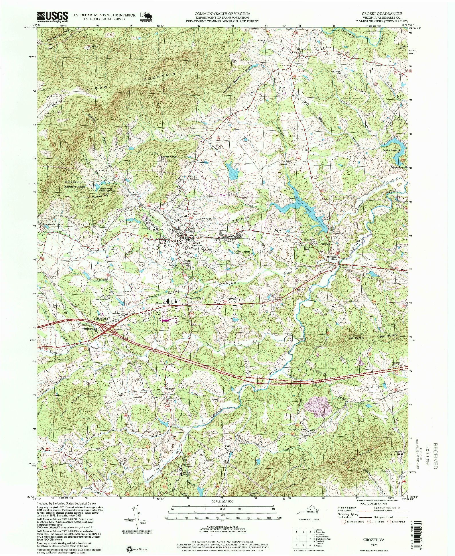 USGS 1:24000-SCALE QUADRANGLE FOR CROZET, VA 1997