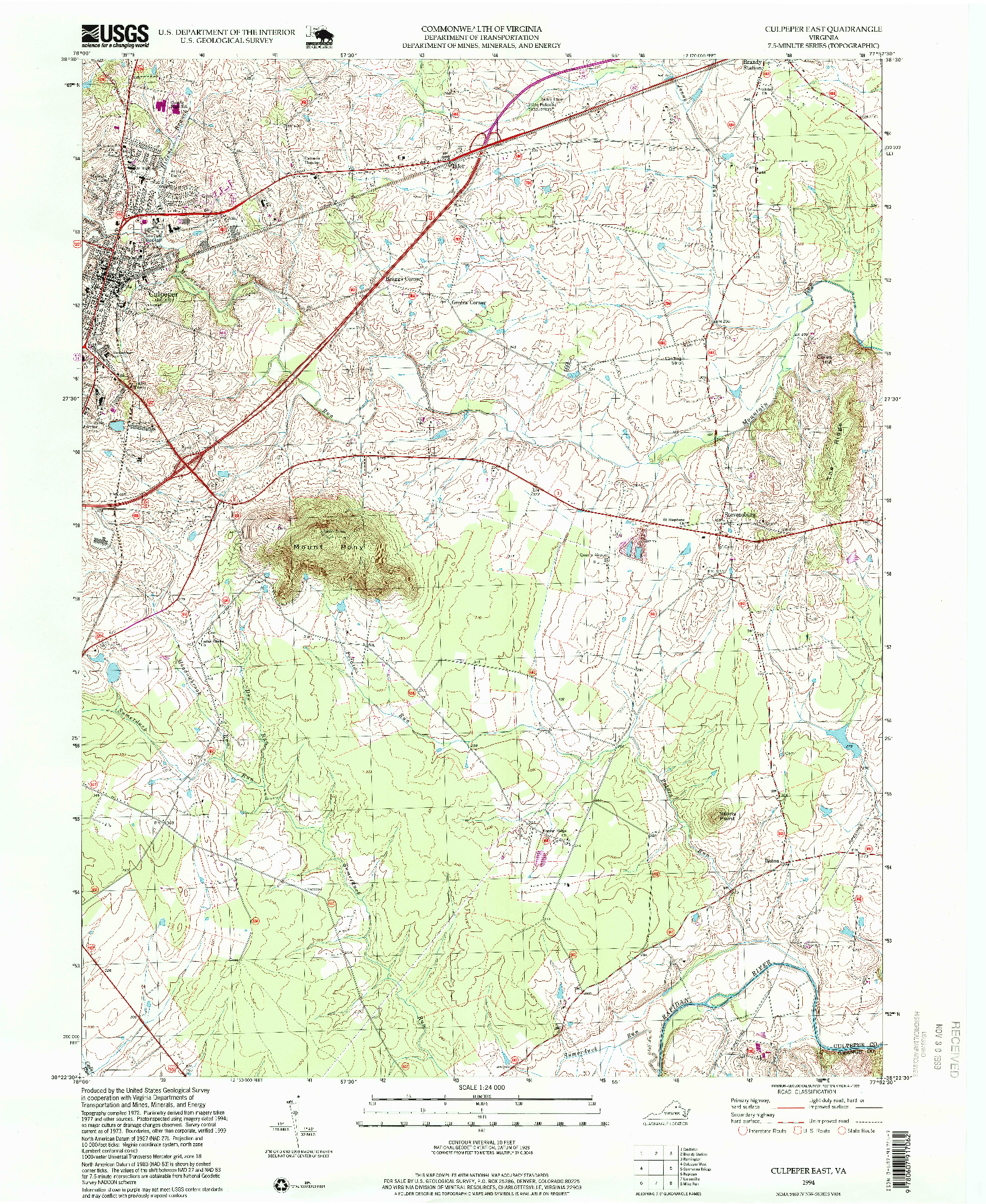 USGS 1:24000-SCALE QUADRANGLE FOR CULPEPER EAST, VA 1994
