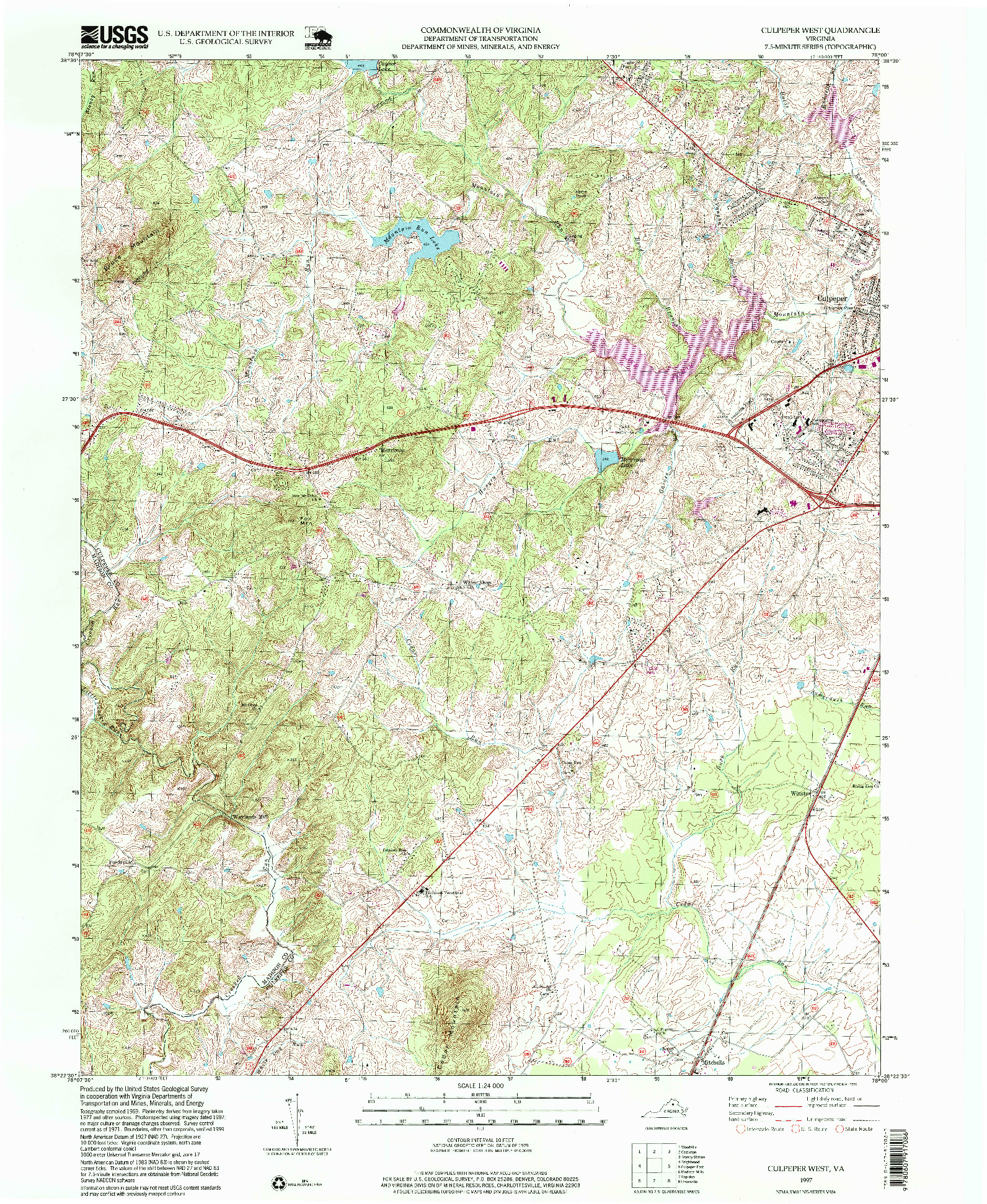 USGS 1:24000-SCALE QUADRANGLE FOR CULPEPER WEST, VA 1997