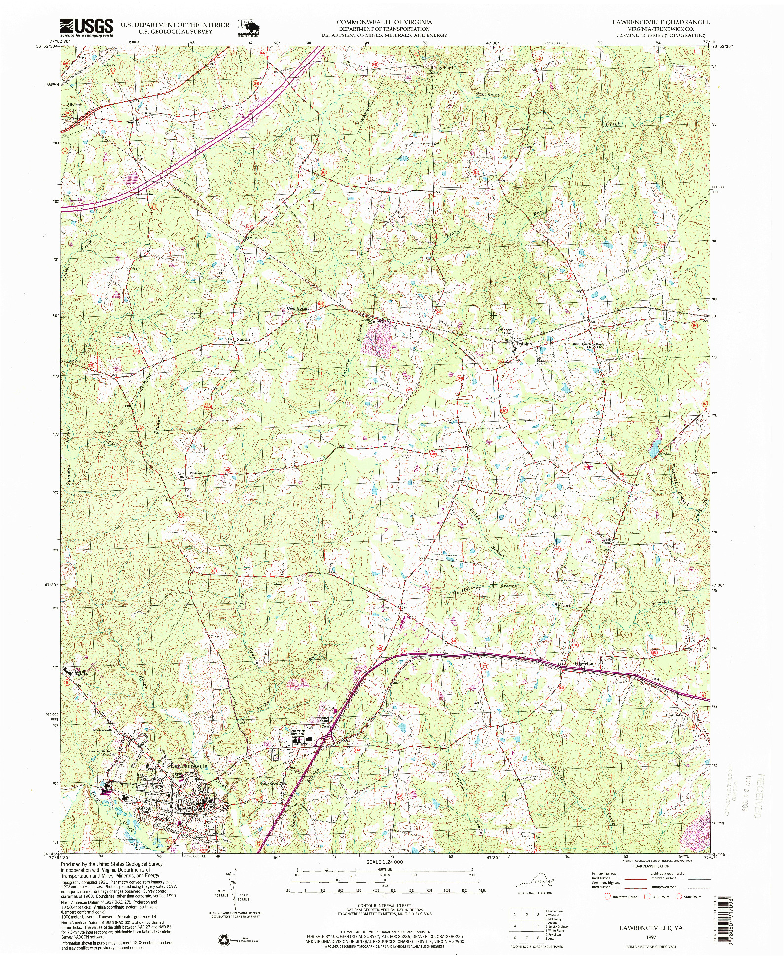 USGS 1:24000-SCALE QUADRANGLE FOR LAWRENCEVILLE, VA 1997