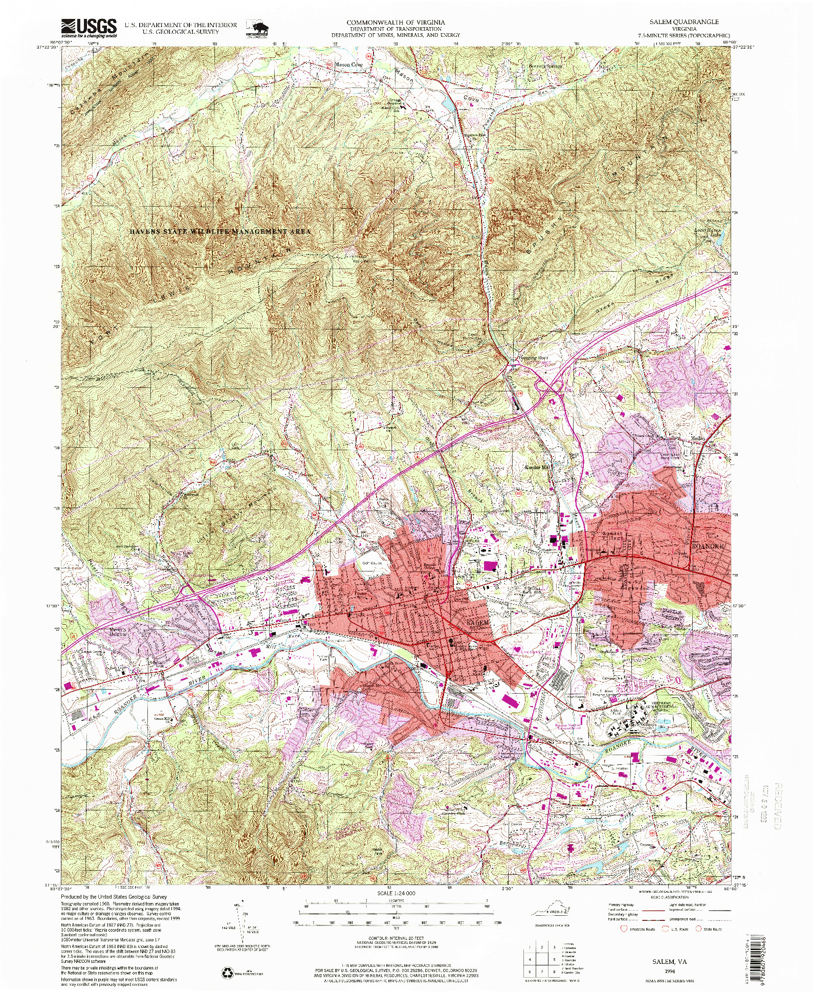 USGS 1:24000-SCALE QUADRANGLE FOR SALEM, VA 1994