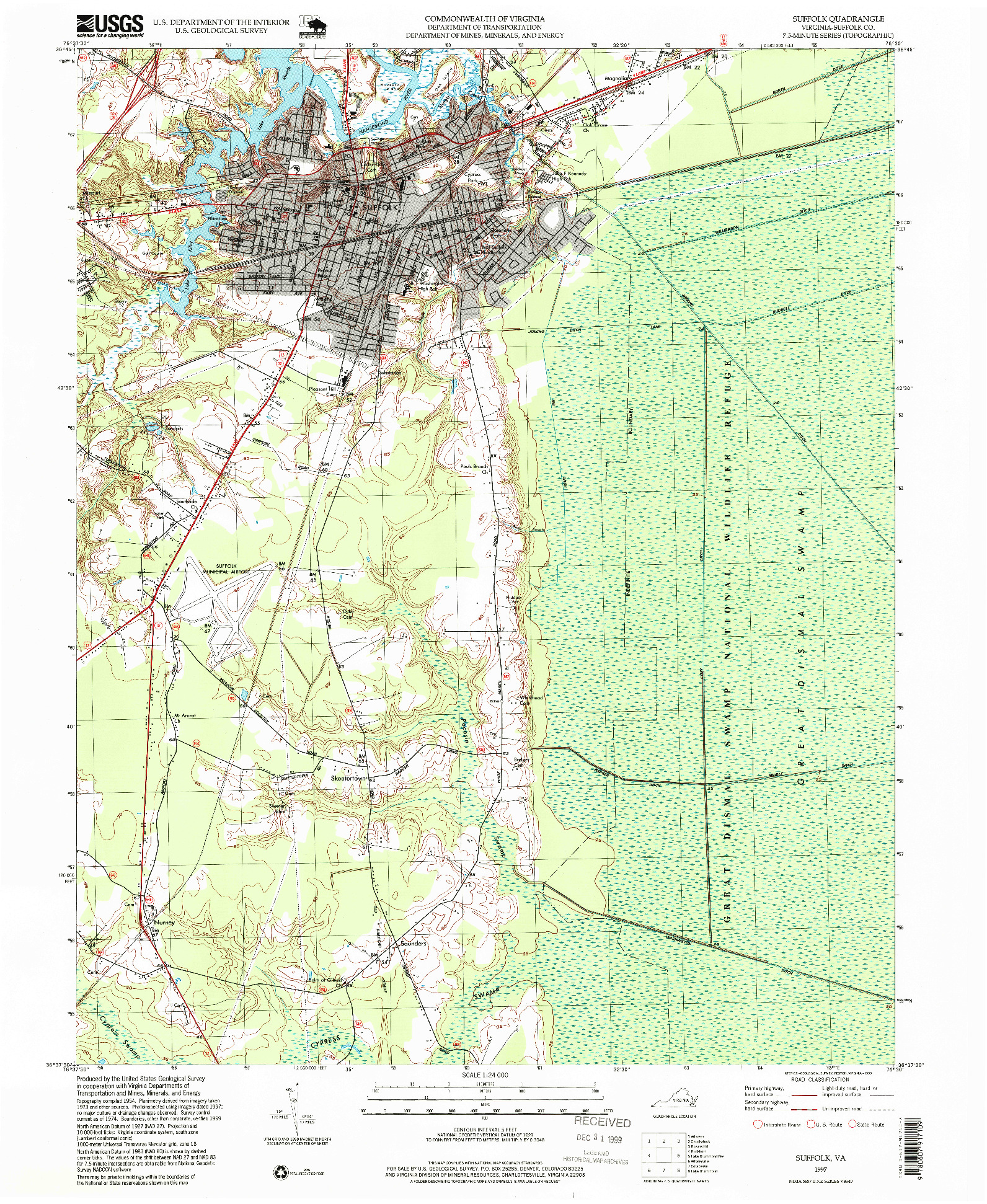 USGS 1:24000-SCALE QUADRANGLE FOR SUFFOLK, VA 1997