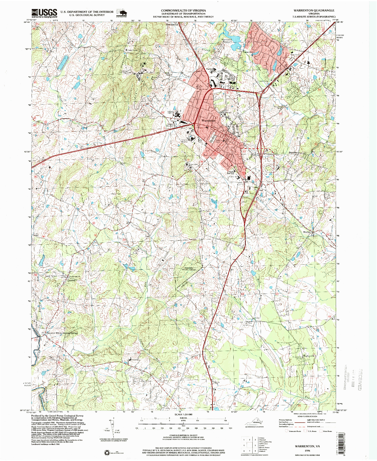 USGS 1:24000-SCALE QUADRANGLE FOR WARRENTON, VA 1994
