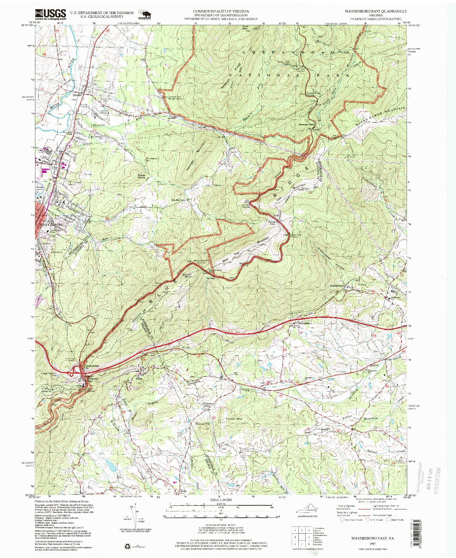 USGS 1:24000-SCALE QUADRANGLE FOR WAYNESBORO EAST, VA 1997