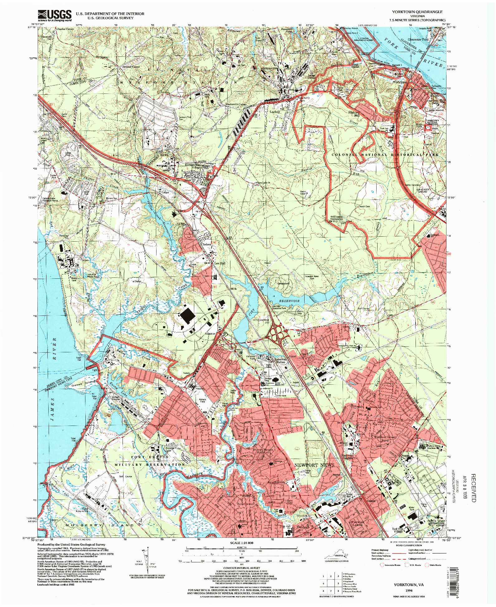 USGS 1:24000-SCALE QUADRANGLE FOR YORKTOWN, VA 1994