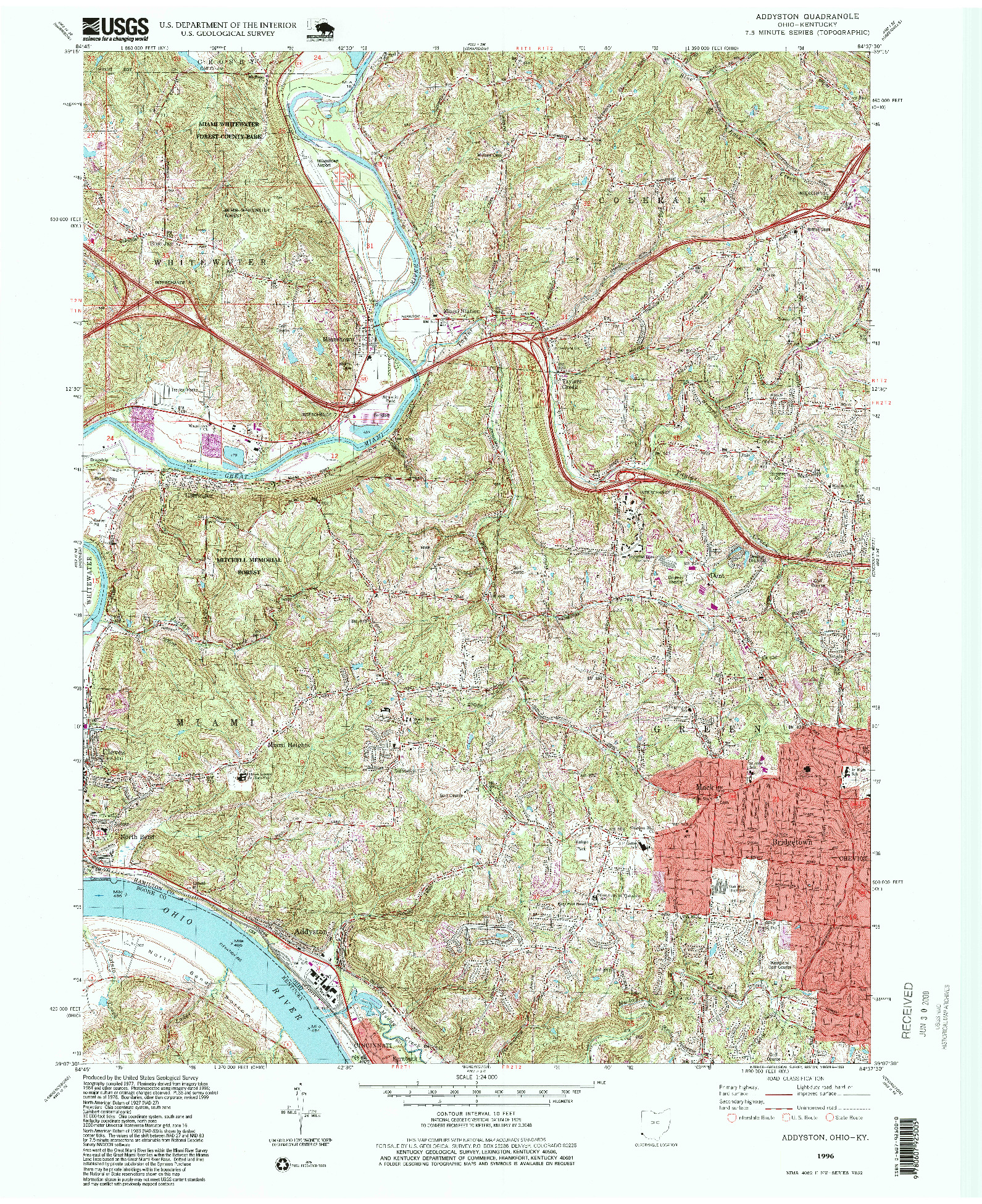 USGS 1:24000-SCALE QUADRANGLE FOR ADDYSTON, OH 1996