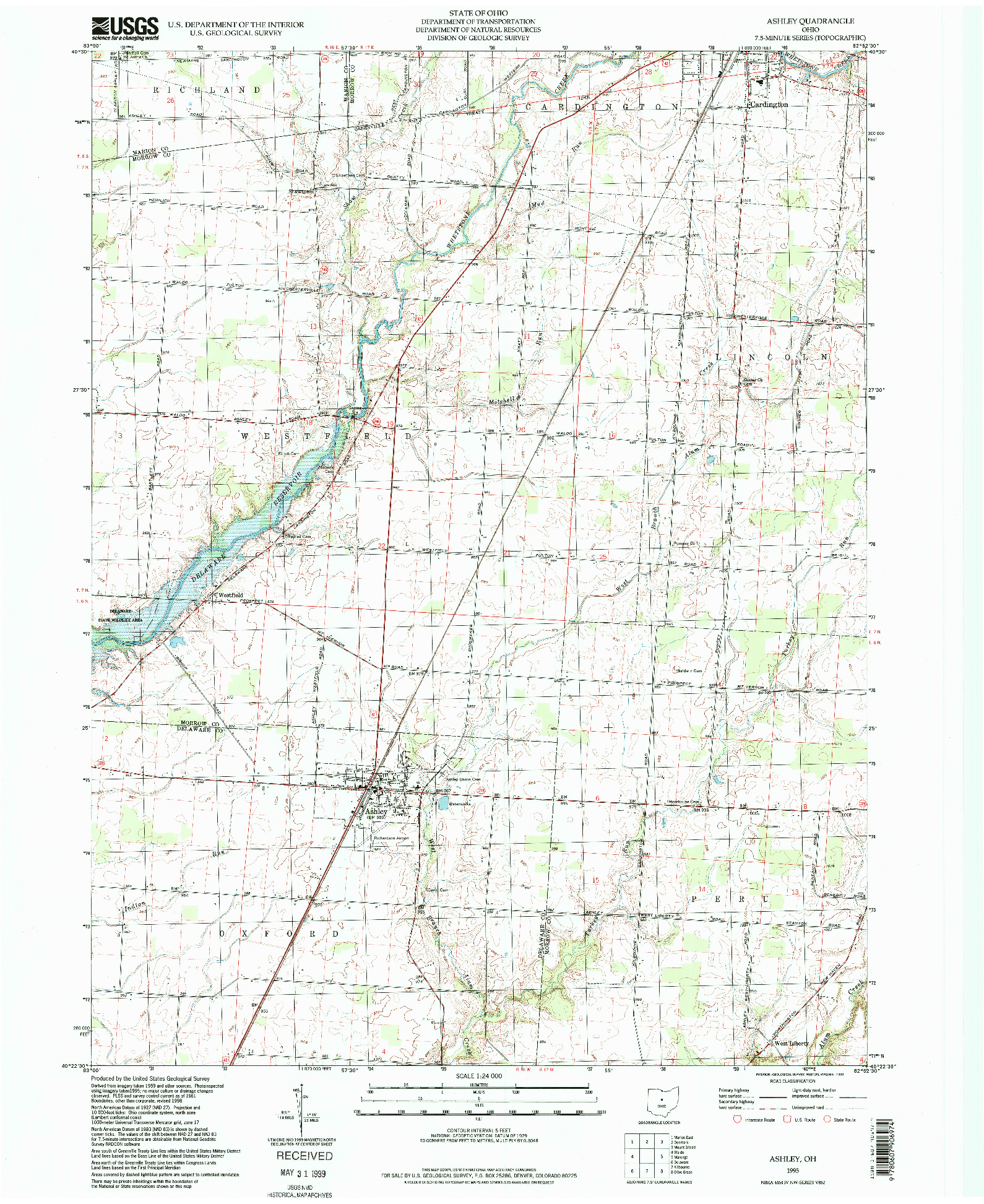 USGS 1:24000-SCALE QUADRANGLE FOR ASHLEY, OH 1995