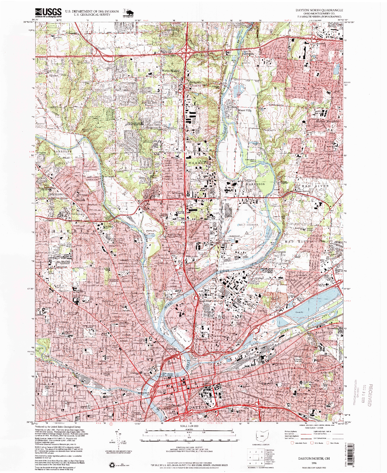 USGS 1:24000-SCALE QUADRANGLE FOR DAYTON NORTH, OH 1996