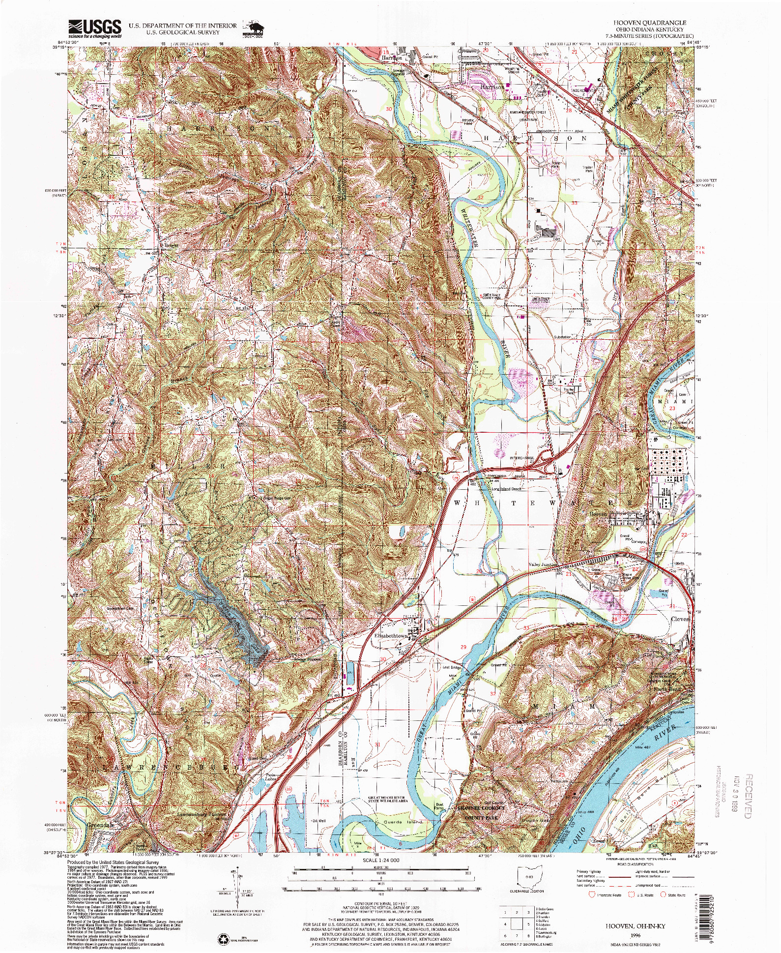 USGS 1:24000-SCALE QUADRANGLE FOR HOOVEN, OH 1996