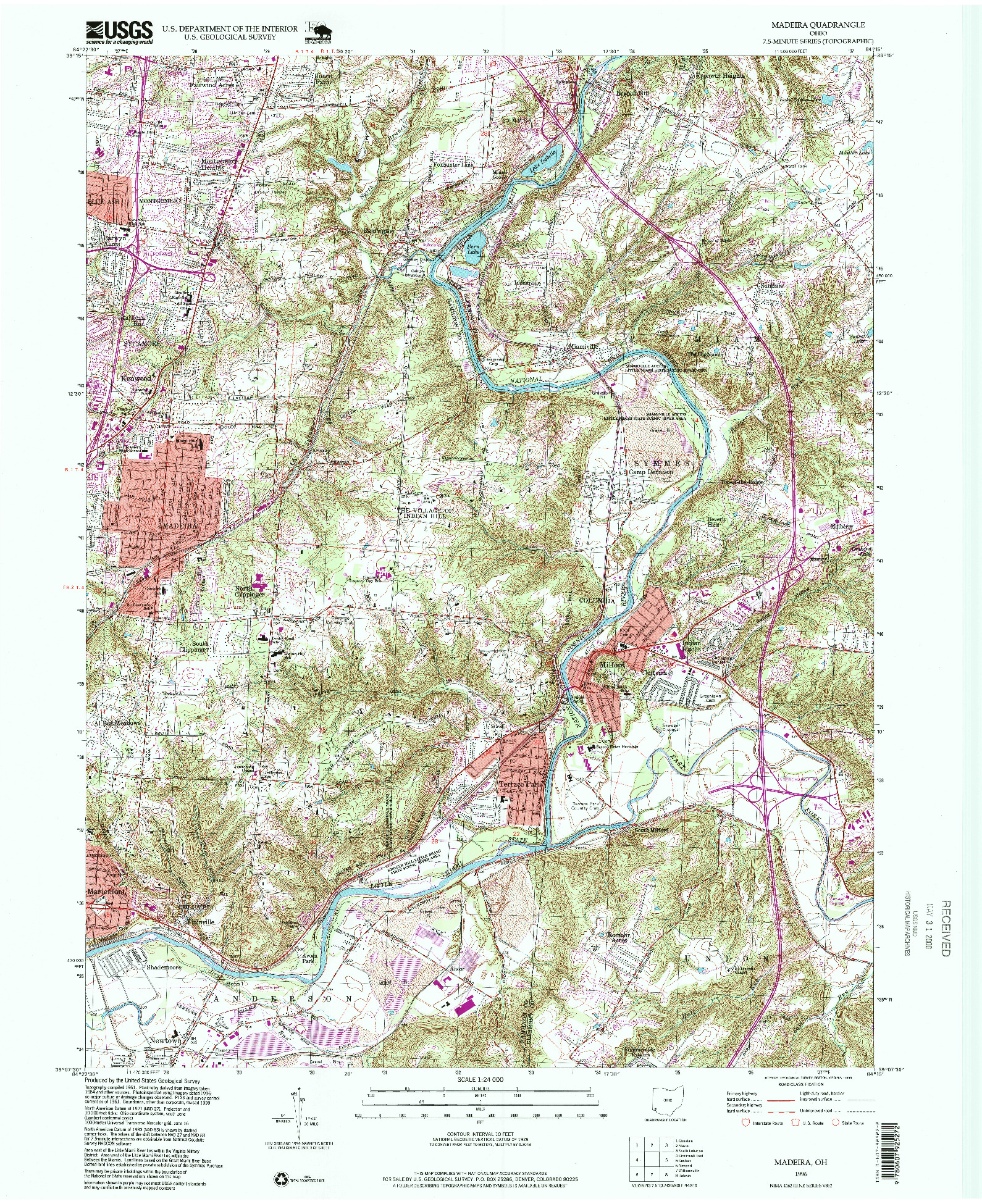 USGS 1:24000-SCALE QUADRANGLE FOR MADEIRA, OH 1996