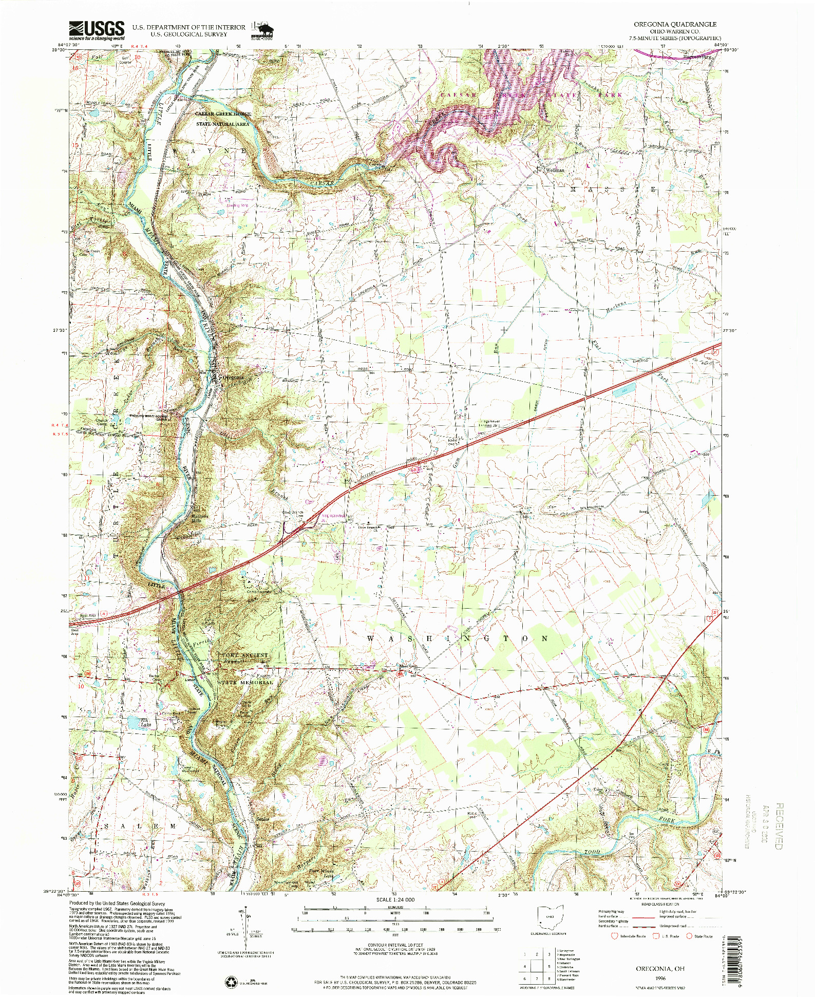 USGS 1:24000-SCALE QUADRANGLE FOR OREGONIA, OH 1996