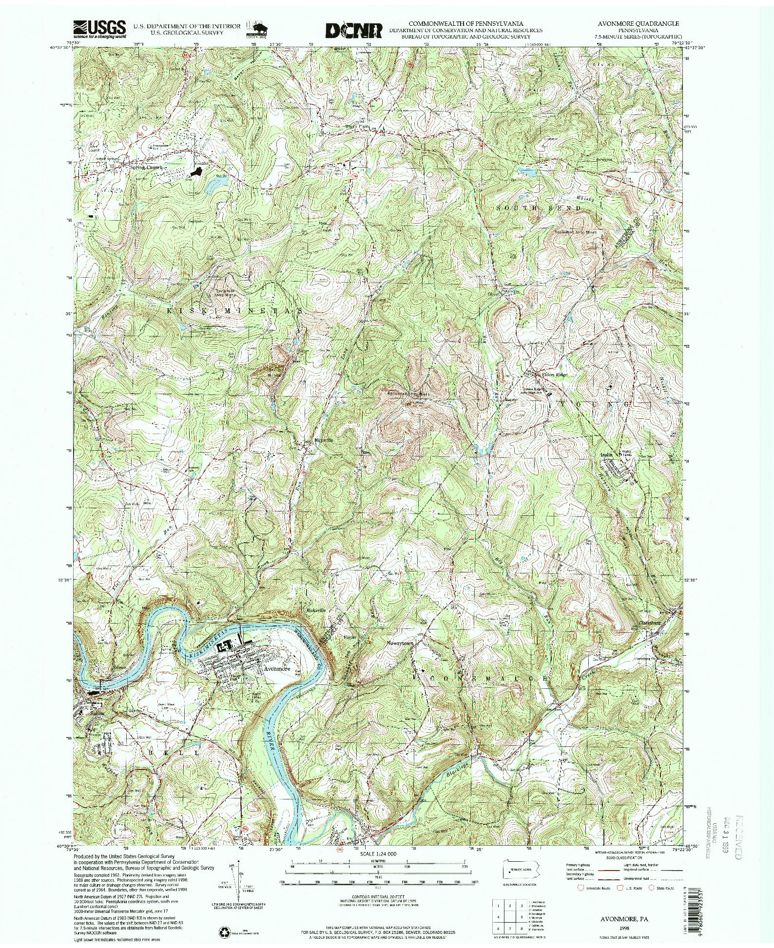 USGS 1:24000-SCALE QUADRANGLE FOR AVONMORE, PA 1998