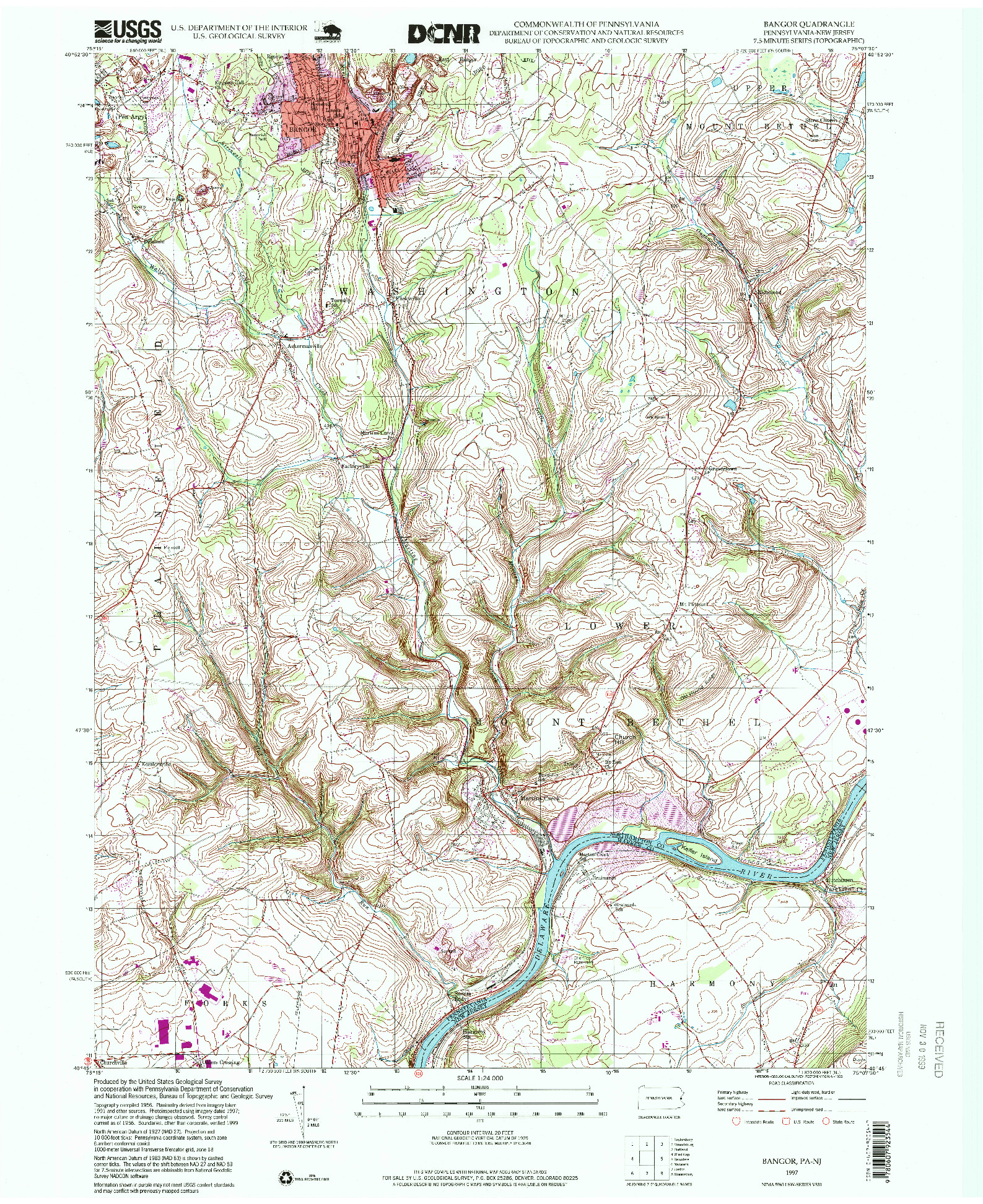 USGS 1:24000-SCALE QUADRANGLE FOR BANGOR, PA 1997