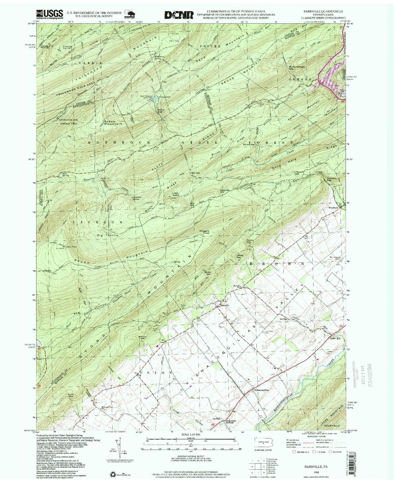 USGS 1:24000-SCALE QUADRANGLE FOR BARRVILLE, PA 1998