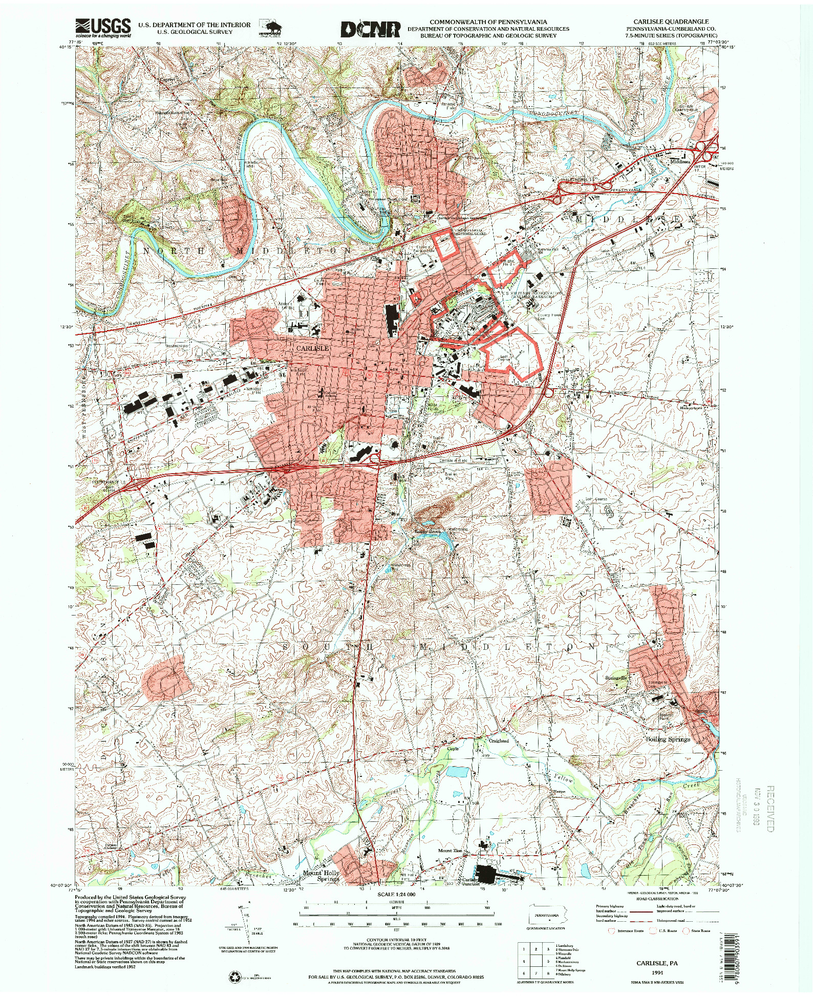 USGS 1:24000-SCALE QUADRANGLE FOR CARLISLE, PA 1994