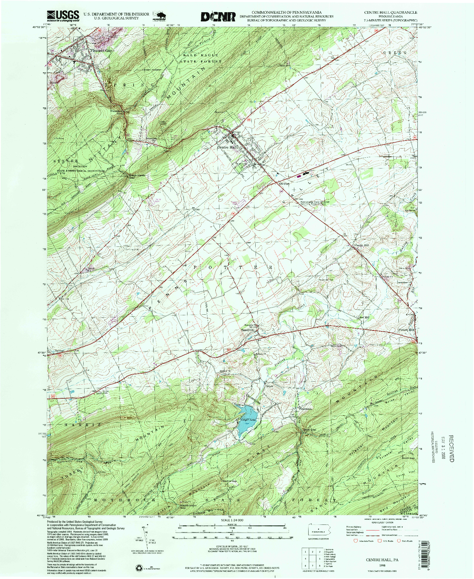 USGS 1:24000-SCALE QUADRANGLE FOR CENTRE HALL, PA 1998