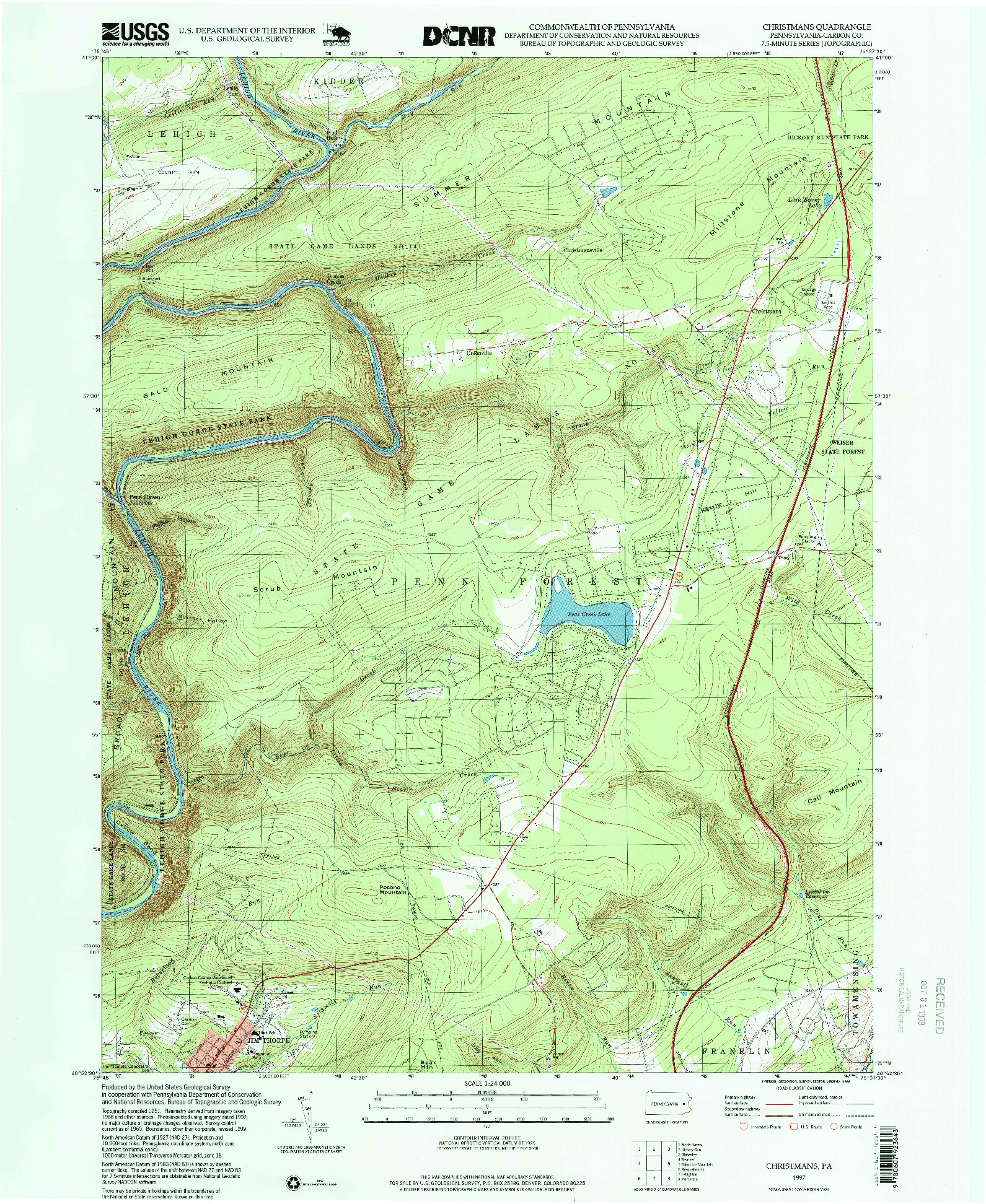USGS 1:24000-SCALE QUADRANGLE FOR CHRISTMANS, PA 1997