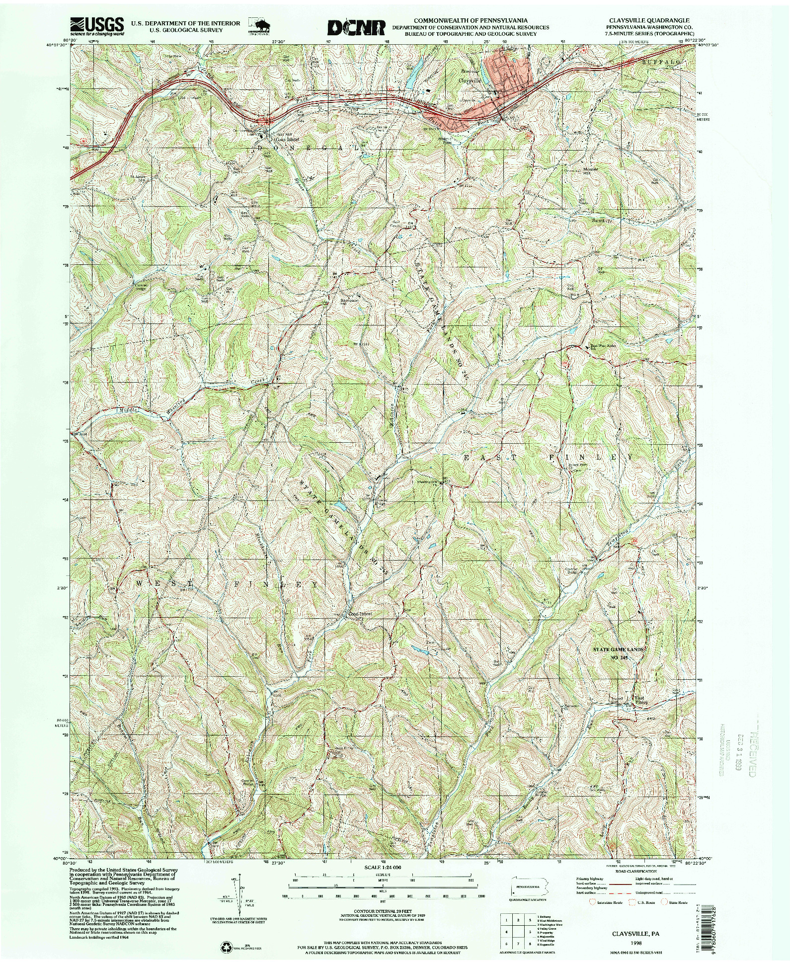 USGS 1:24000-SCALE QUADRANGLE FOR CLAYSVILLE, PA 1998