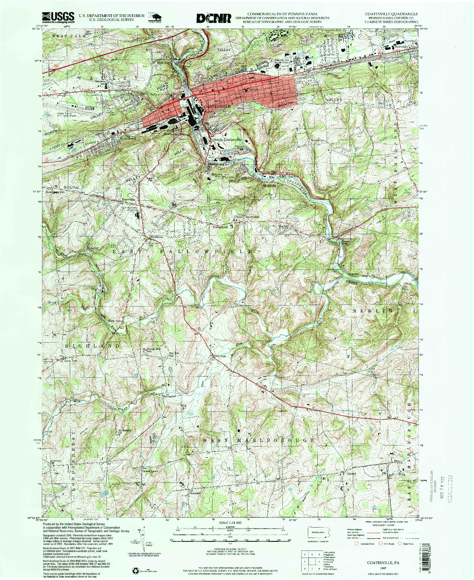 USGS 1:24000-SCALE QUADRANGLE FOR COATESVILLE, PA 1997