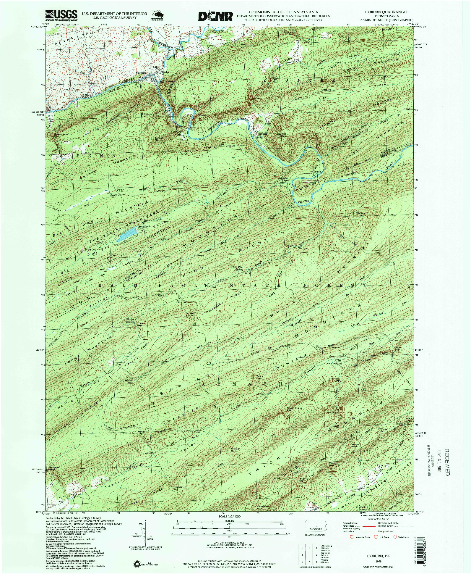 USGS 1:24000-SCALE QUADRANGLE FOR COBURN, PA 1998