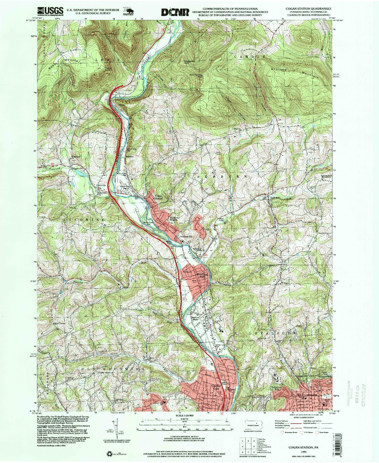USGS 1:24000-SCALE QUADRANGLE FOR COGAN STATION, PA 1994