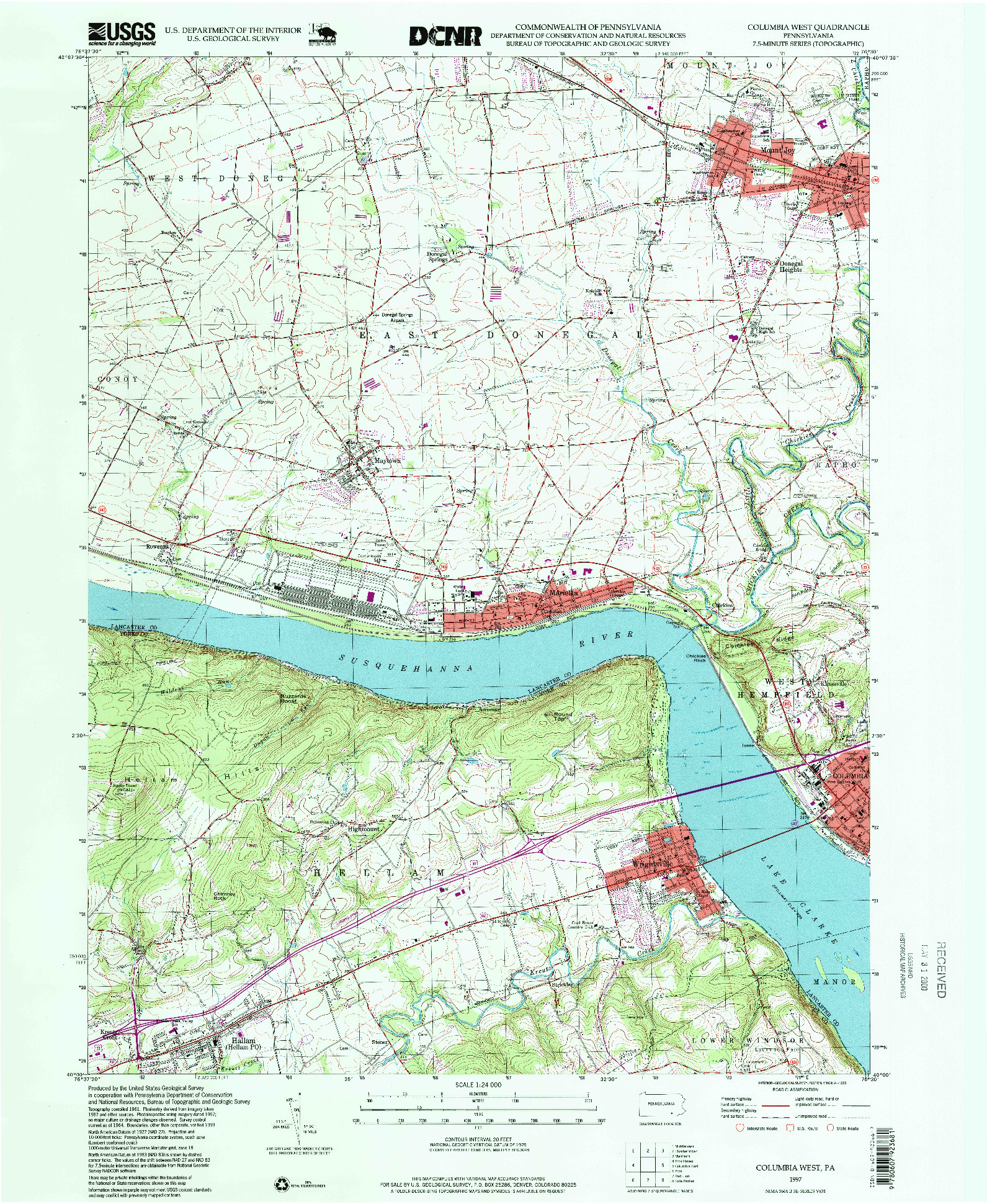 USGS 1:24000-SCALE QUADRANGLE FOR COLUMBIA WEST, PA 1997