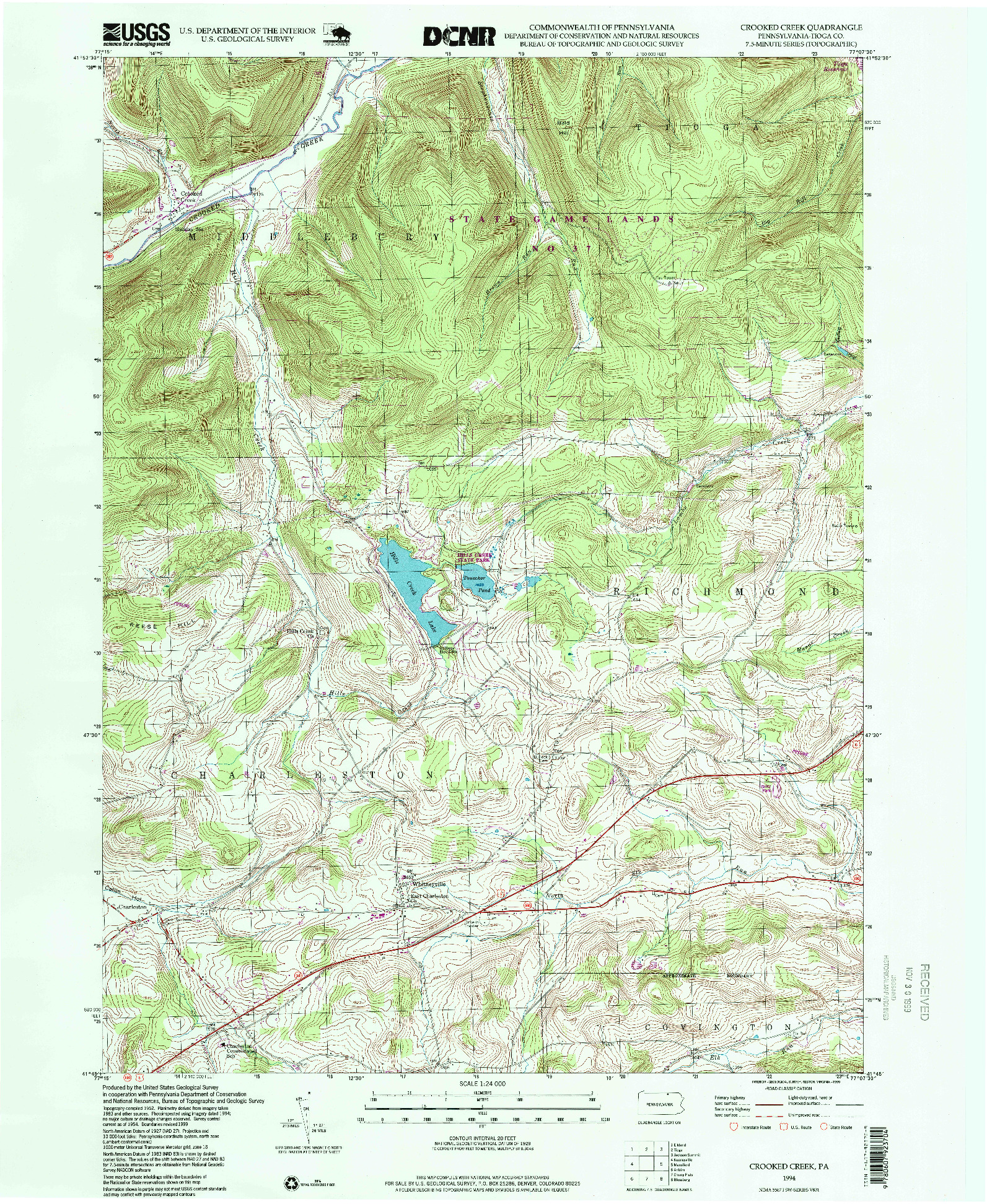 USGS 1:24000-SCALE QUADRANGLE FOR CROOKED CREEK, PA 1994