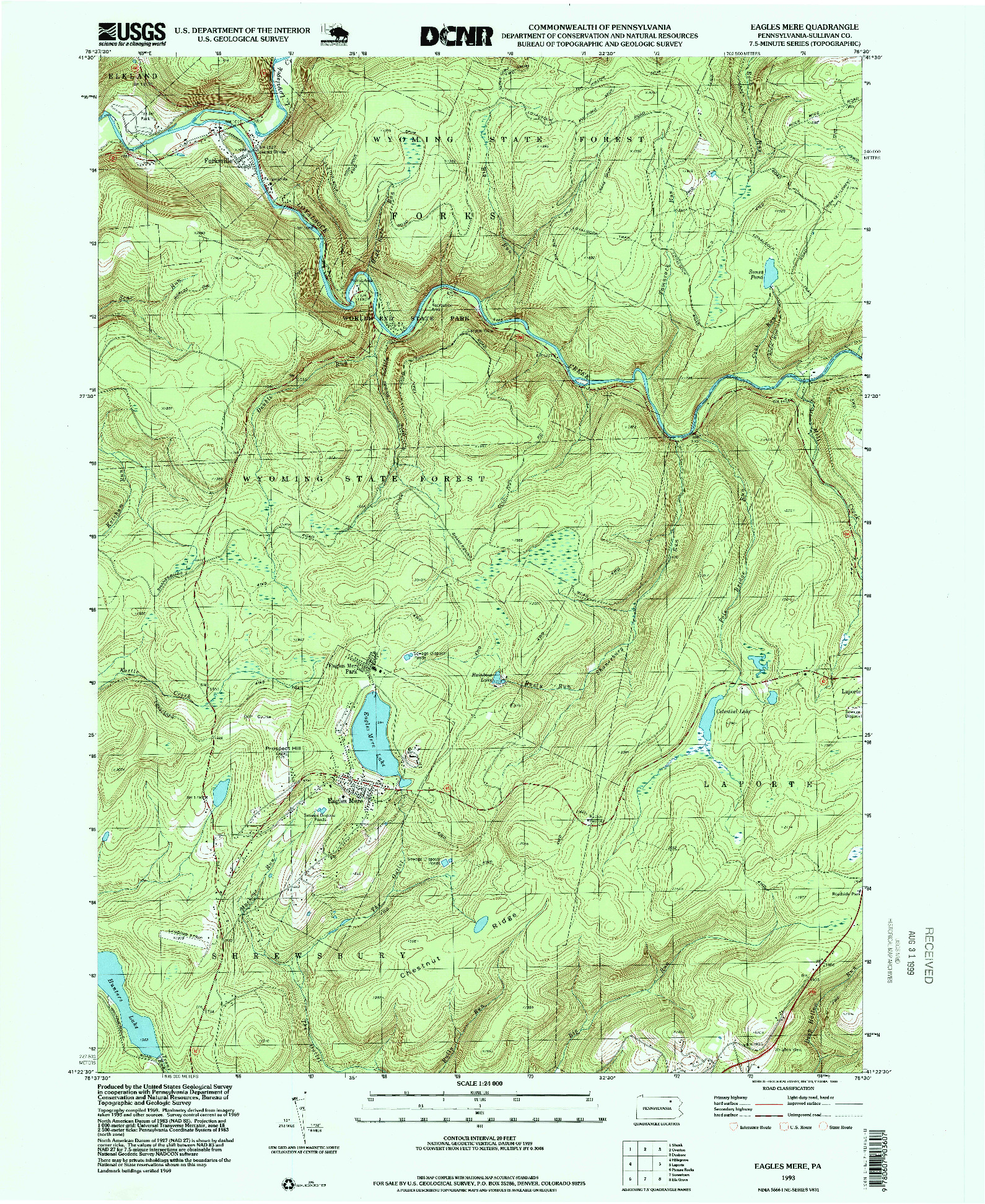 USGS 1:24000-SCALE QUADRANGLE FOR EAGLES MERE, PA 1993