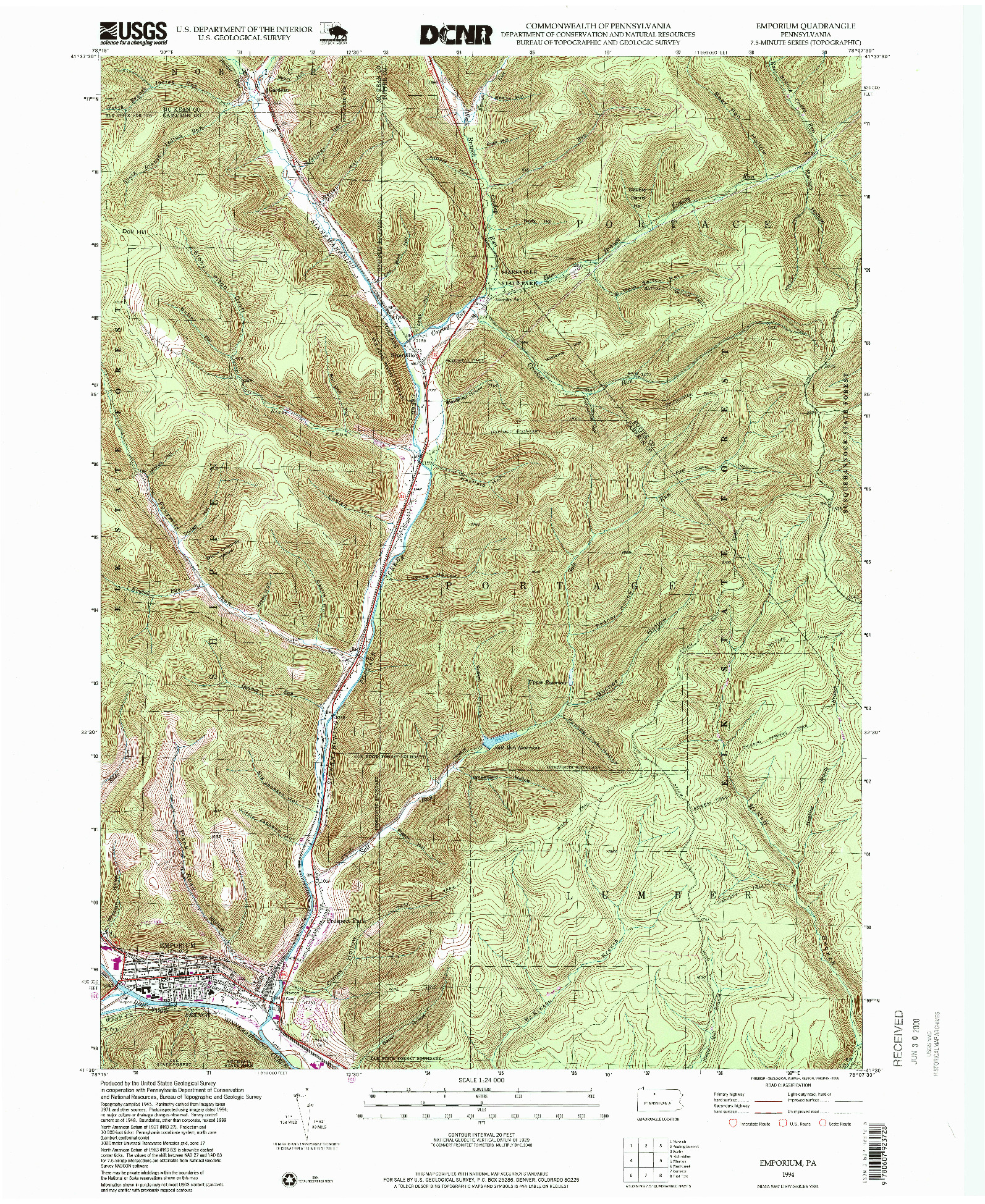 USGS 1:24000-SCALE QUADRANGLE FOR EMPORIUM, PA 1994
