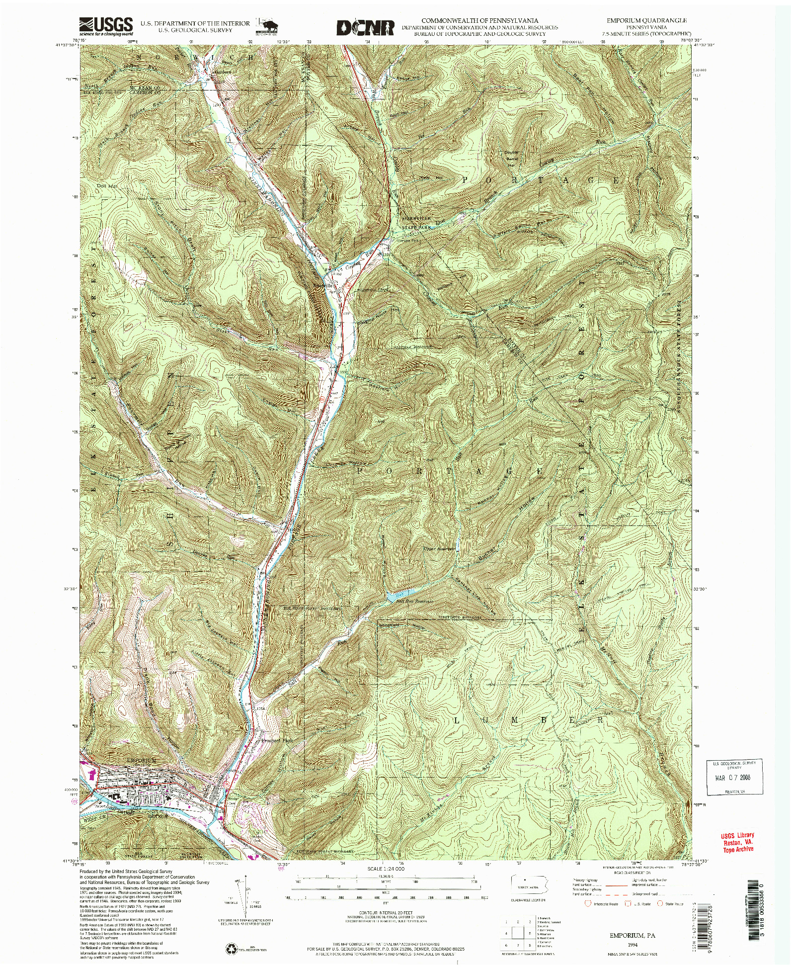 USGS 1:24000-SCALE QUADRANGLE FOR EMPORIUM, PA 1994