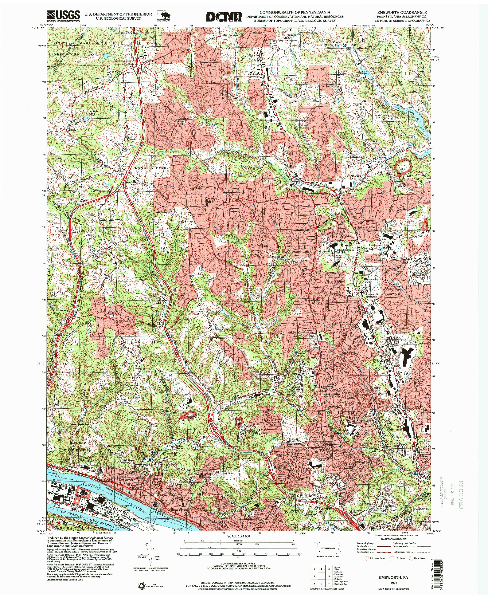 USGS 1:24000-SCALE QUADRANGLE FOR EMSWORTH, PA 1993