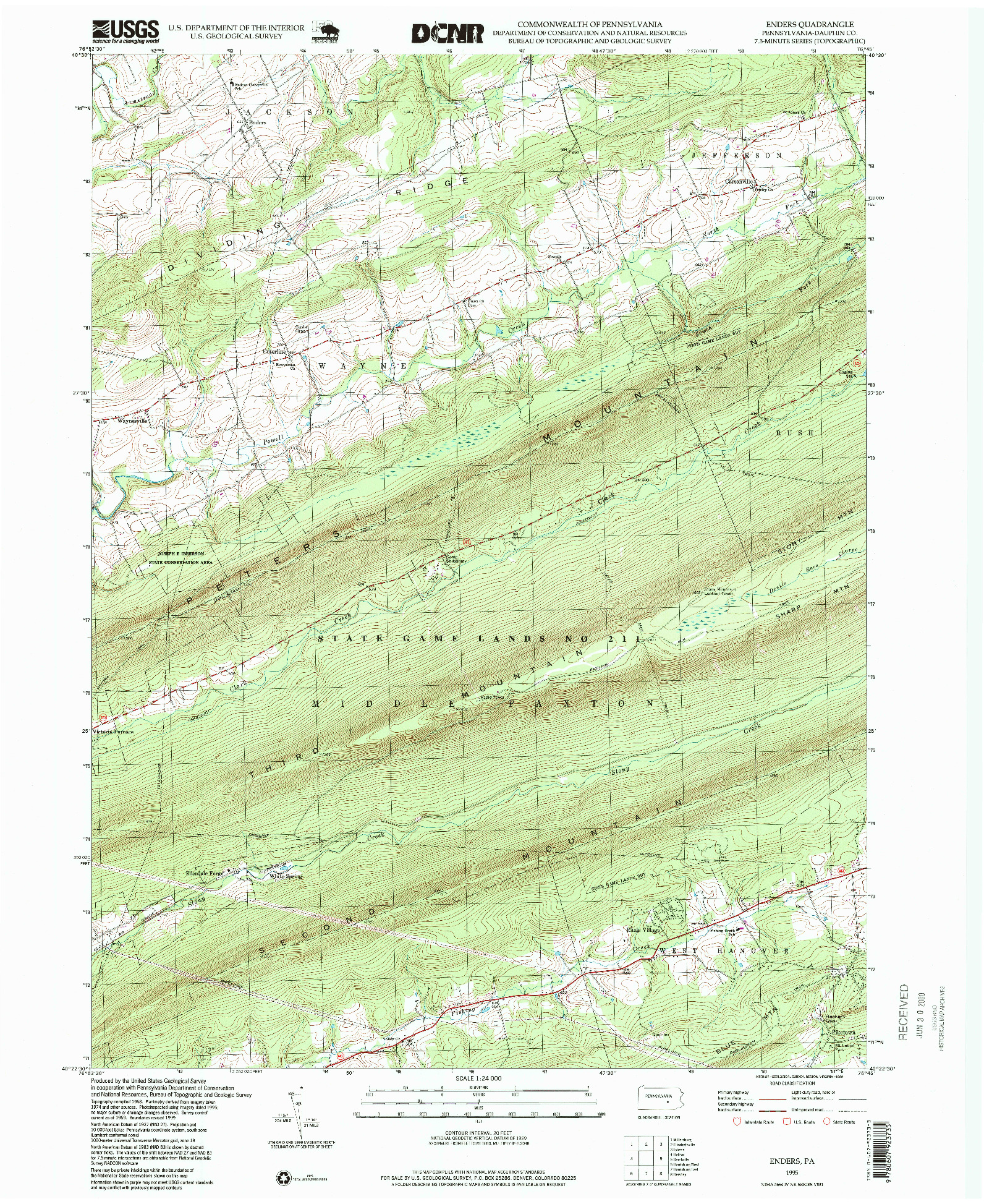 USGS 1:24000-SCALE QUADRANGLE FOR ENDERS, PA 1995