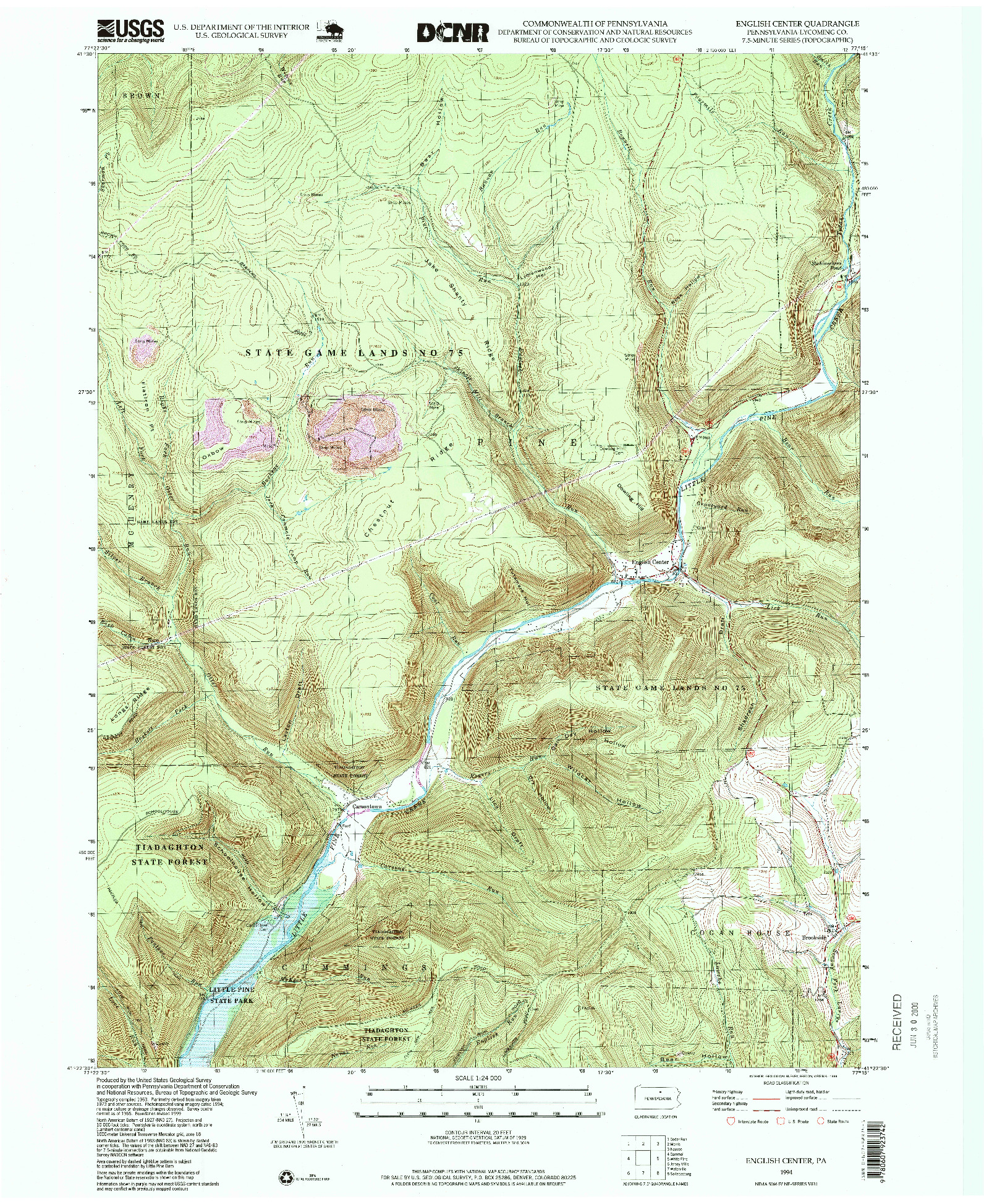 USGS 1:24000-SCALE QUADRANGLE FOR ENGLISH CENTER, PA 1994