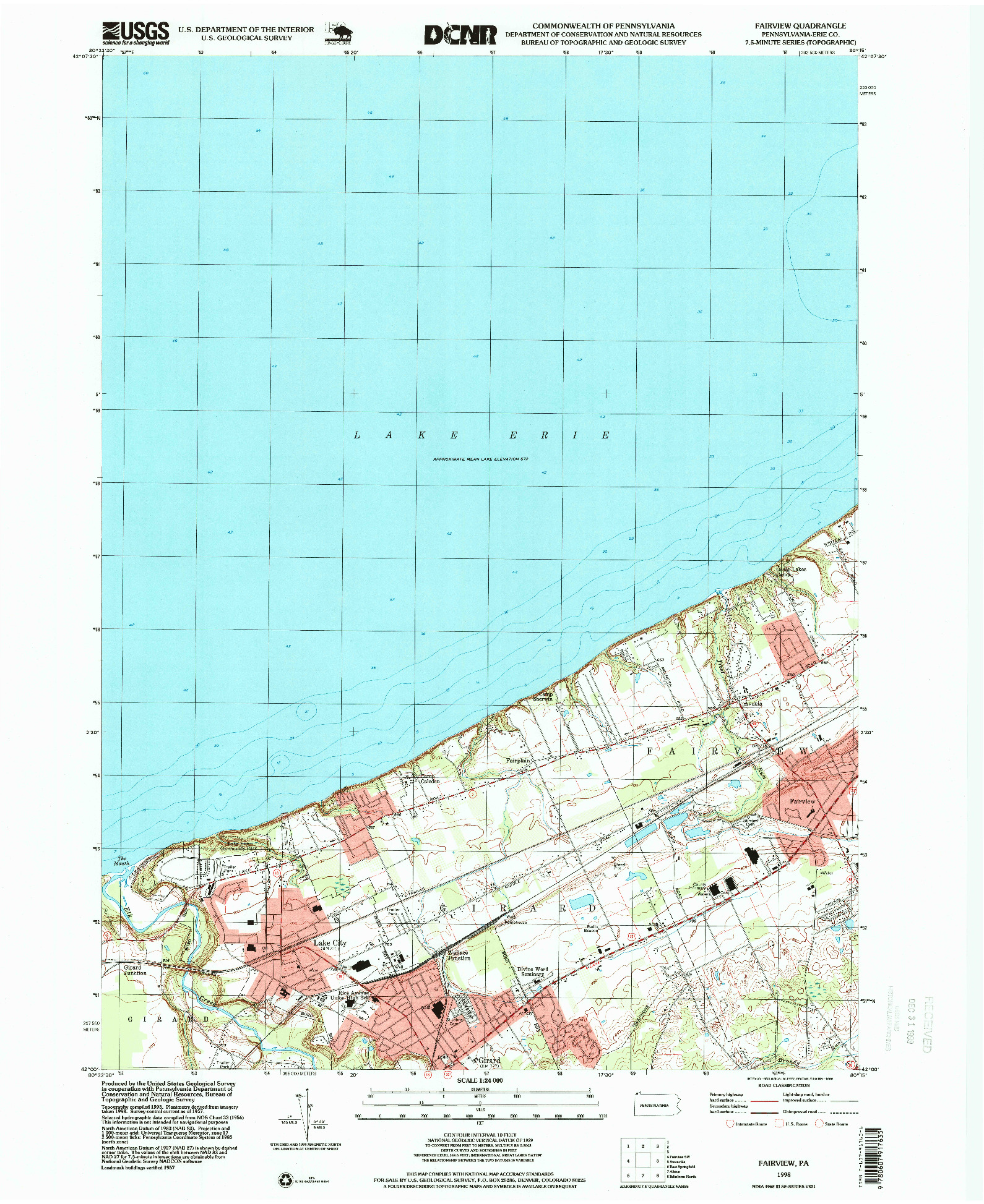 USGS 1:24000-SCALE QUADRANGLE FOR FAIRVIEW, PA 1998