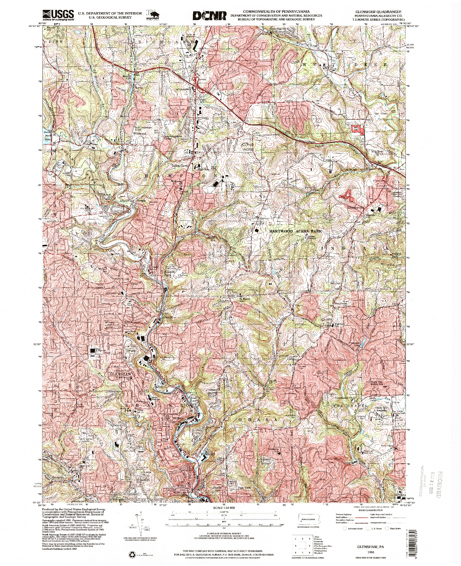 USGS 1:24000-SCALE QUADRANGLE FOR GLENSHAW, PA 1993