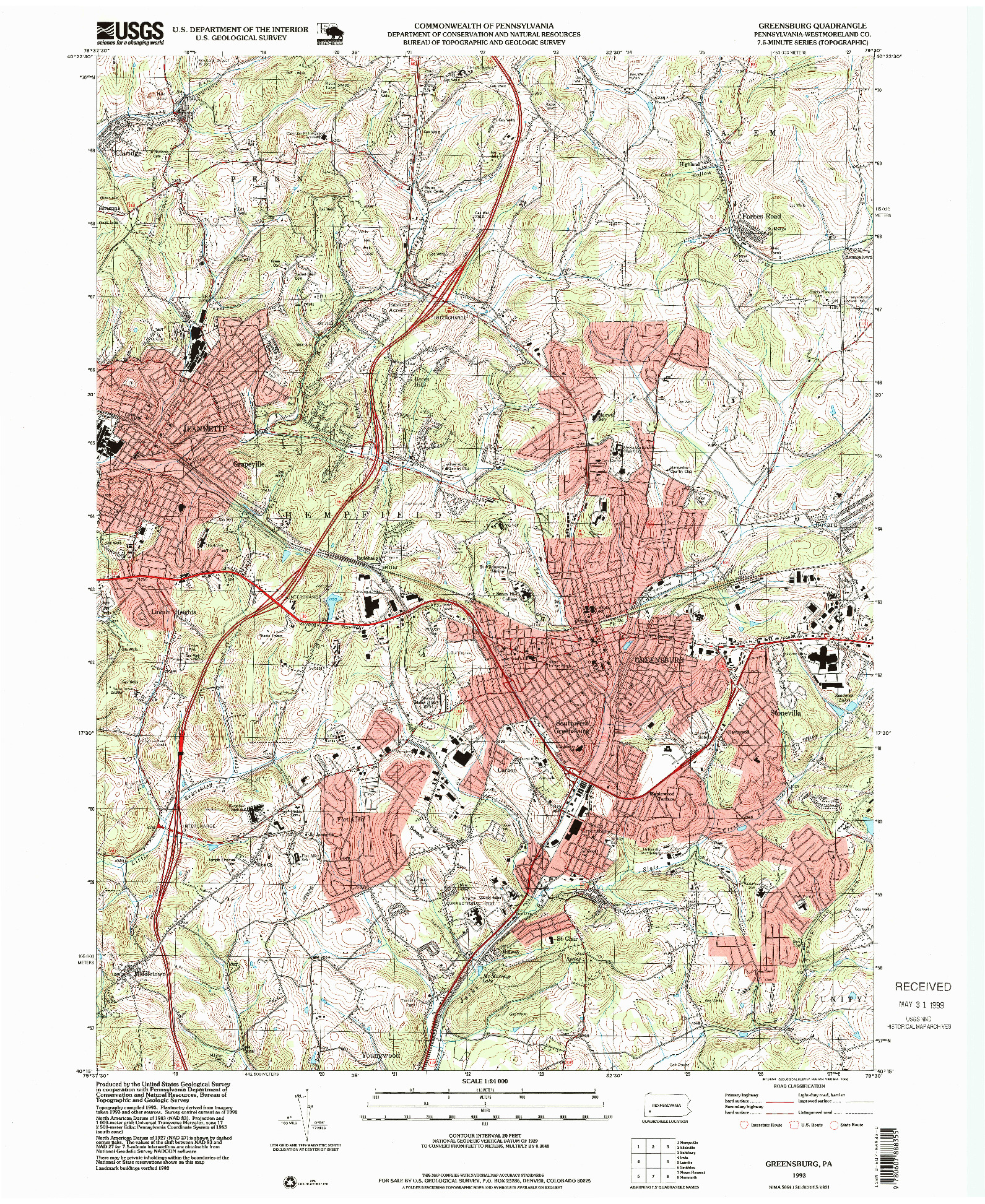 USGS 1:24000-SCALE QUADRANGLE FOR GREENSBURG, PA 1993