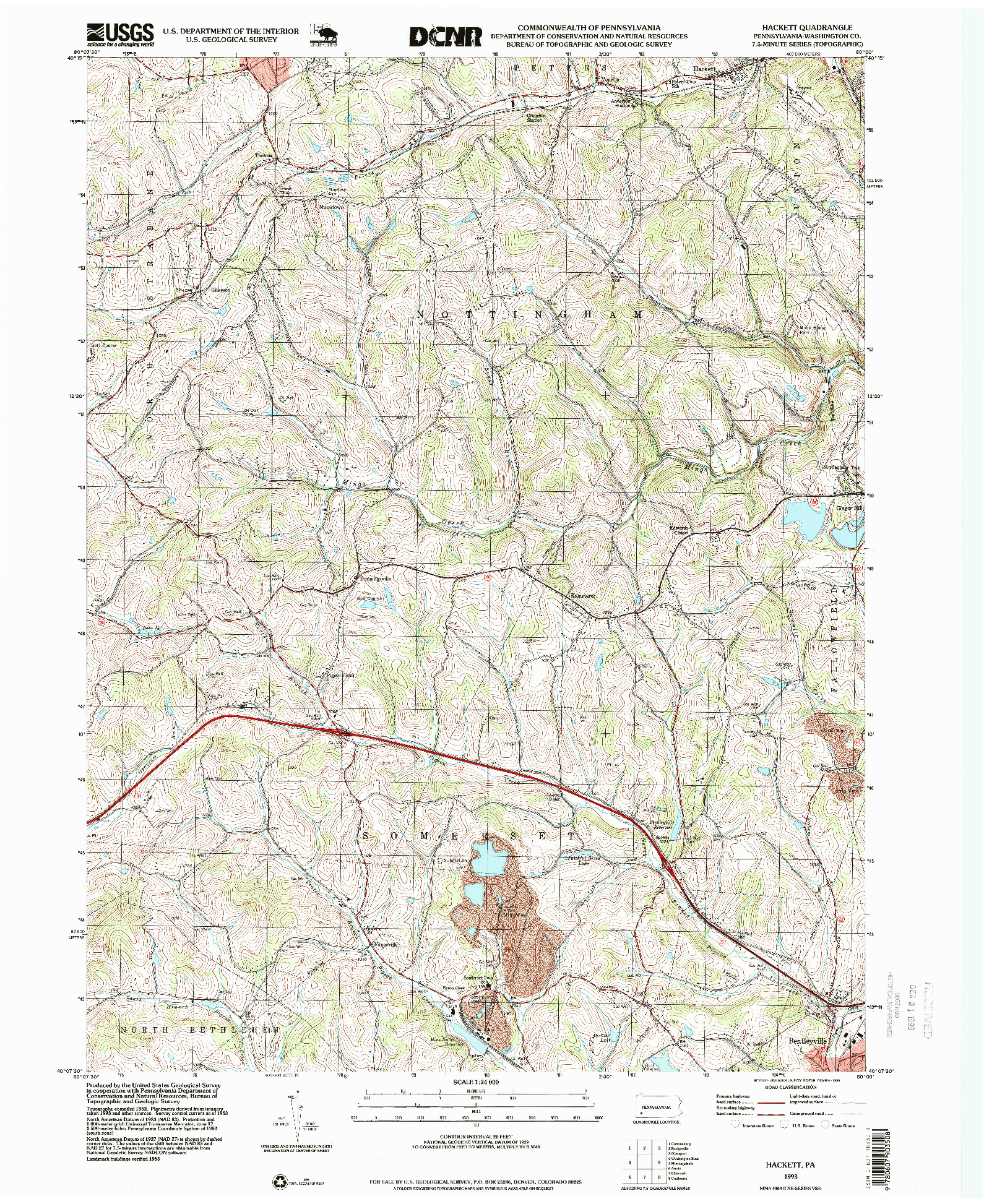 USGS 1:24000-SCALE QUADRANGLE FOR HACKETT, PA 1993