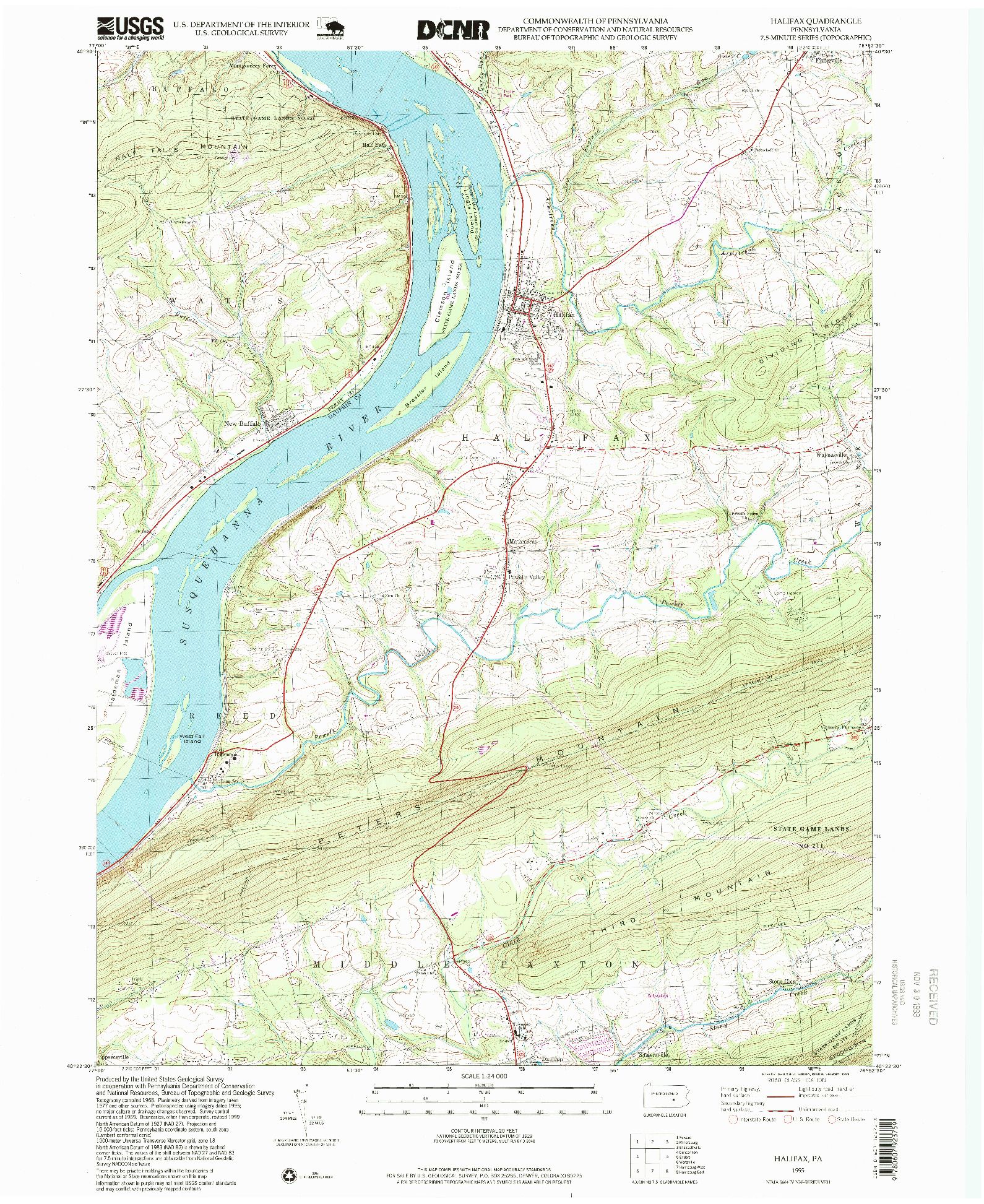 USGS 1:24000-SCALE QUADRANGLE FOR HALIFAX, PA 1995