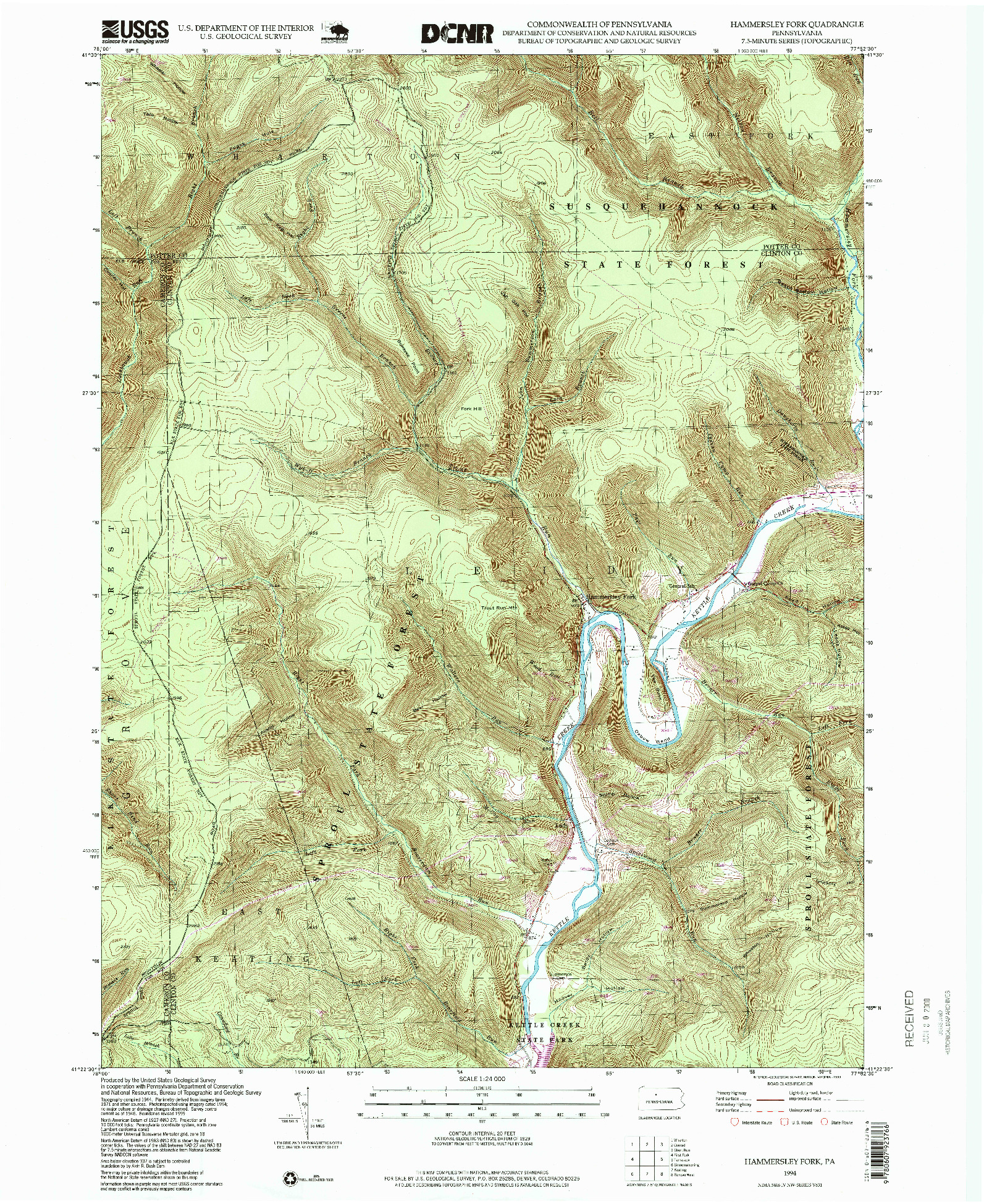 USGS 1:24000-SCALE QUADRANGLE FOR HAMMERSLEY FORK, PA 1994